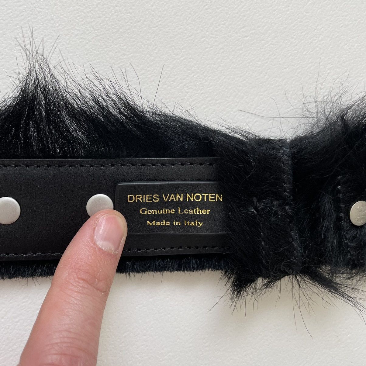 Dries Van Noten A/W 22 Studded Black Fur Belt Size 36 - 12 Thumbnail