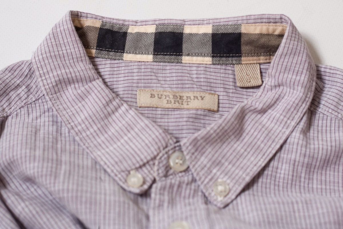 Burberry Burberry Brit Vertical Stripe Logo Cotton Shirt Size US L / EU 52-54 / 3 - 9 Thumbnail