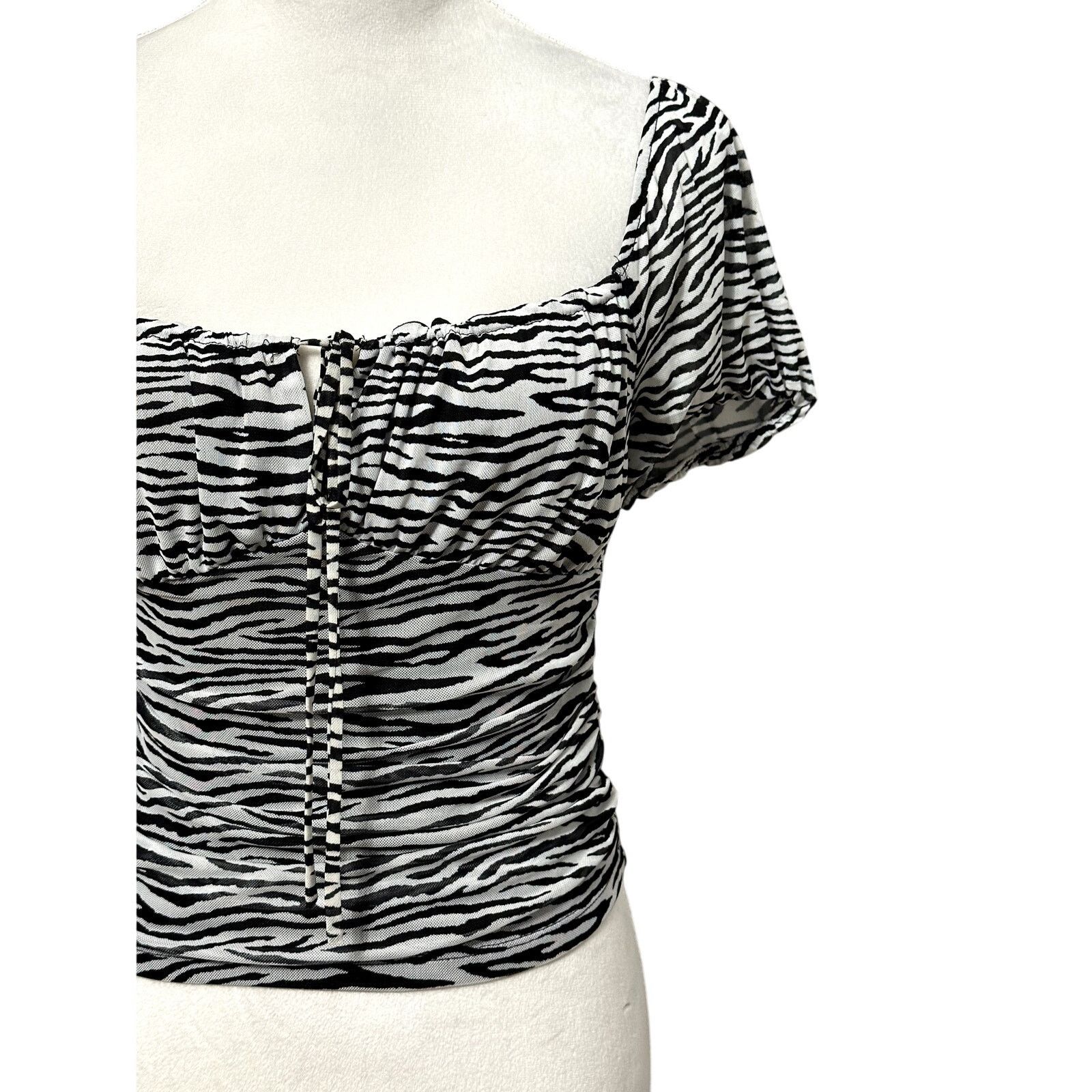 Other Elodie Puff Blouse Animal Print Square Neck Black & White M Size M / US 6-8 / IT 42-44 - 3 Thumbnail
