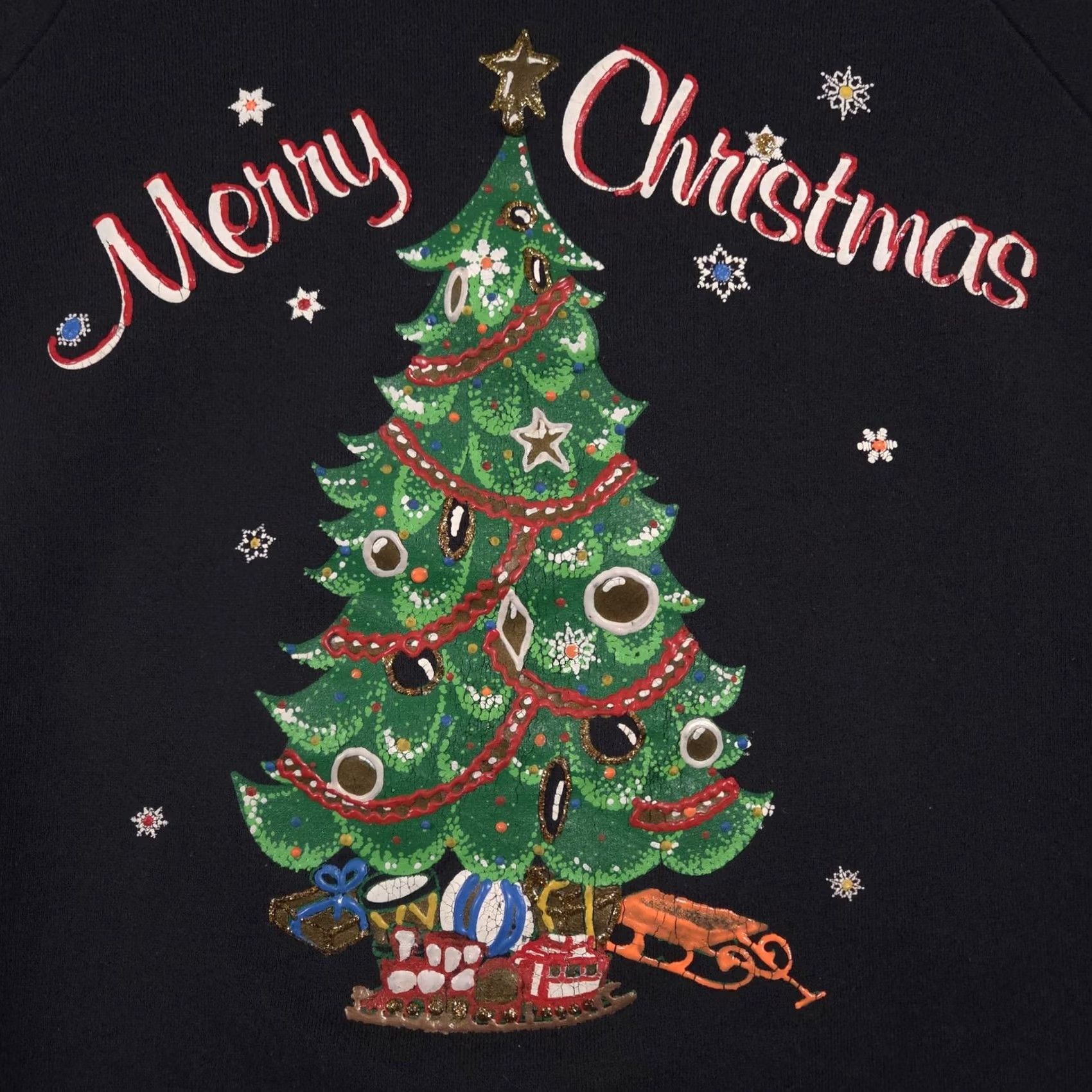 Fruit Of The Loom VINTAGE Fruit of the Loom Sweatshirt Womens XL Black Merry Christmas Tree Graphic Ugly Size XL / US 12-14 / IT 48-50 - 4 Thumbnail