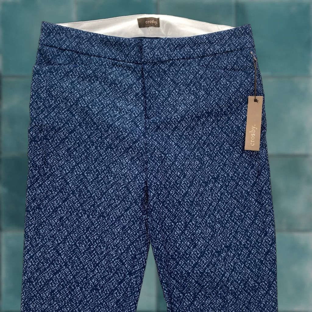 Vintage Crosby Madison Ankle Pants Women's 8 Navy Blue White Print Slim Leg Low Rise NWT Size 30" / US 8 / IT 44 - 1 Thumbnail