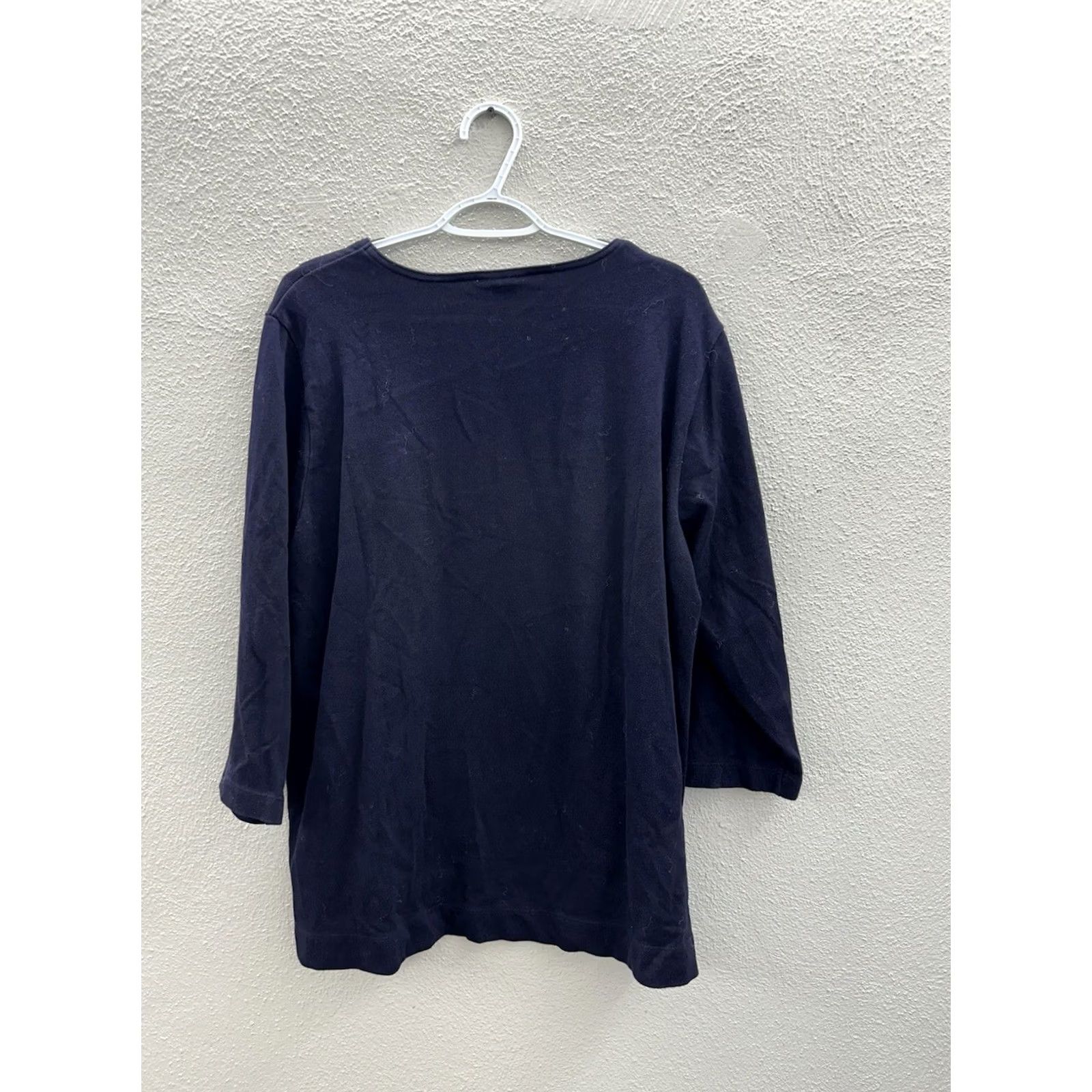 Vintage Unbranded Womens Shirt Blue 3/4 Sleeve XL Petite T-Shirt Knit 100% Cotton Regular Mens? Size XL / US 12-14 / IT 48-50 - 6 Thumbnail
