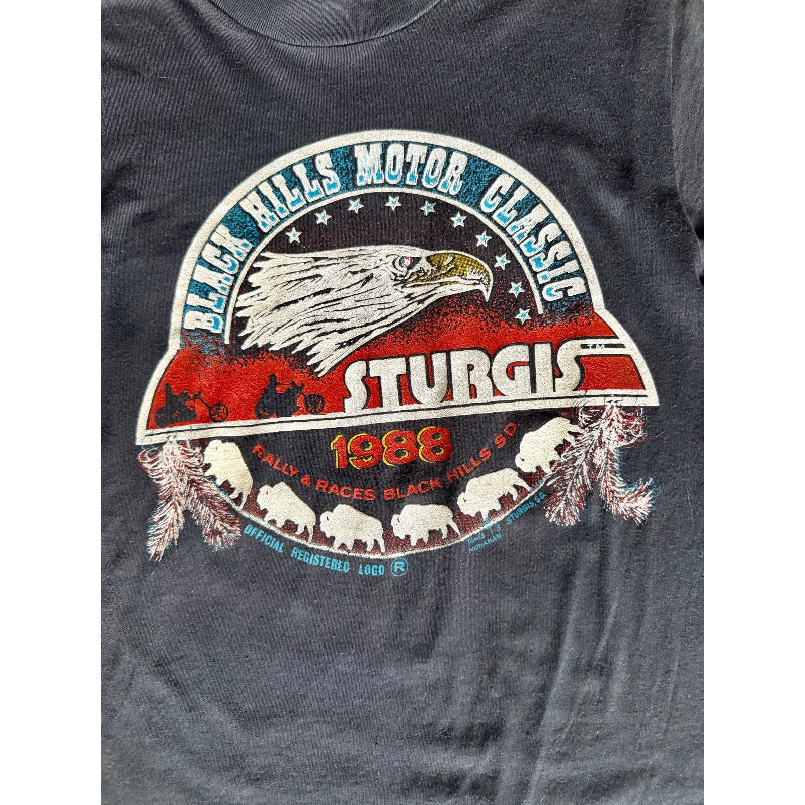 Hanes Vtg Sturgis Black Hills Motorcycle 1988 Black TShirt Medium Size US M / EU 48-50 / 2 - 4 Thumbnail