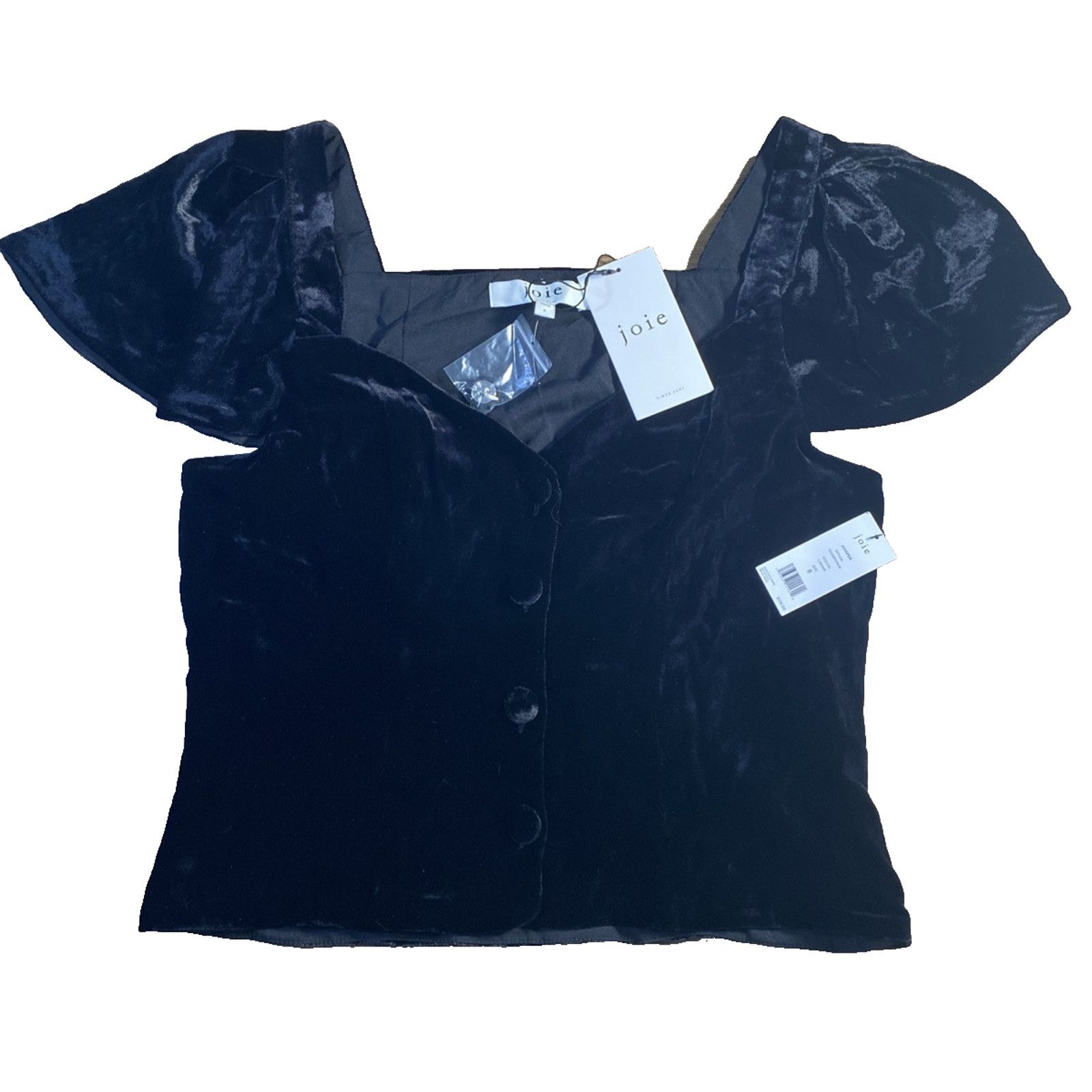 Joie Joie Juniper Velvet Flutter Sleeve Blouse Top Black Caviar Size M / US 6-8 / IT 42-44 - 3 Thumbnail