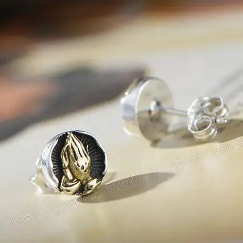 Other 925 Silver Plated Praying Hands Stud Earrings for Men Women Size ONE SIZE - 3 Thumbnail