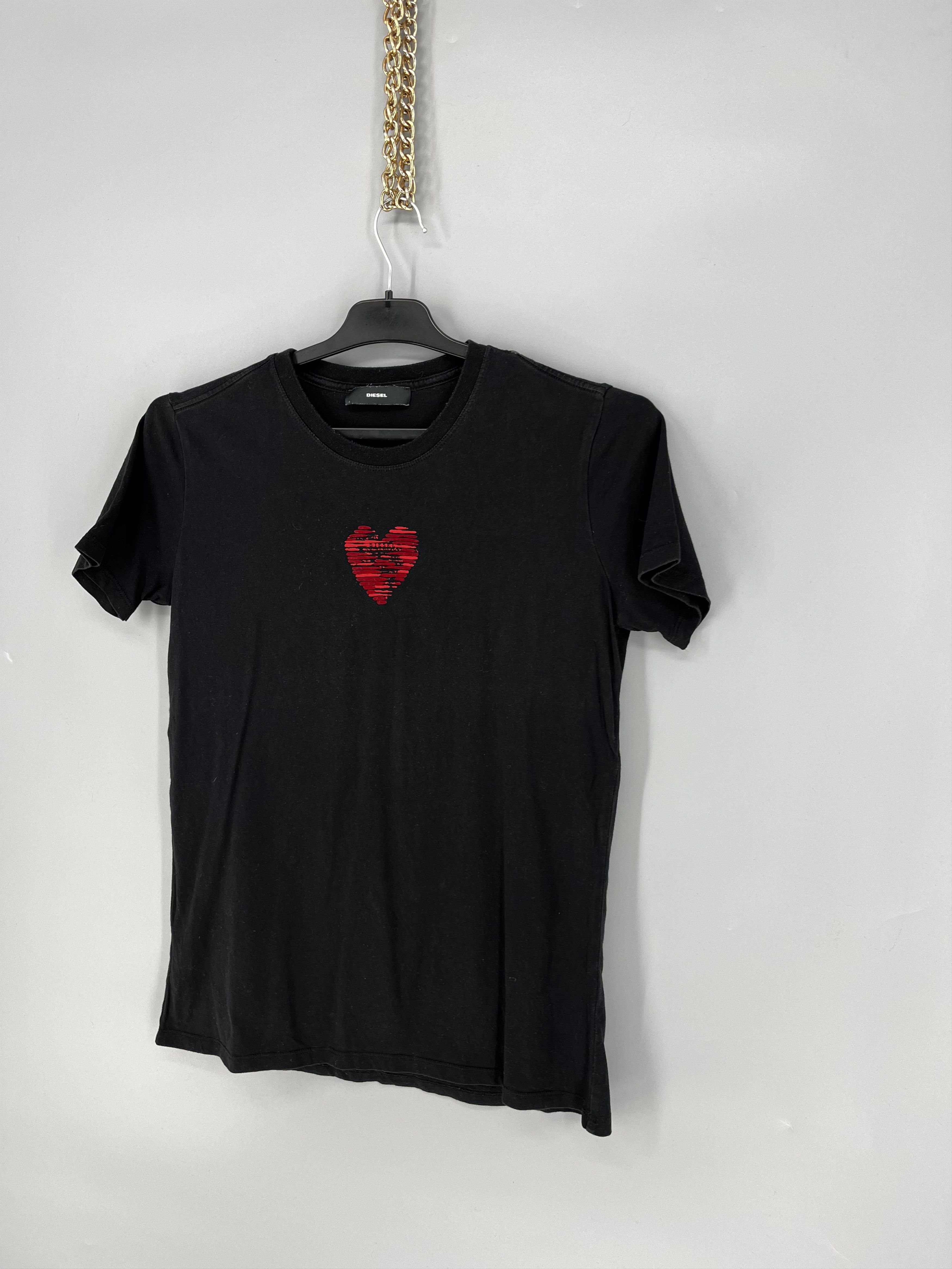 Diesel Diesel Women’s Black Tee Striped Heart Design Size S / US 4 / IT 40 - 3 Thumbnail