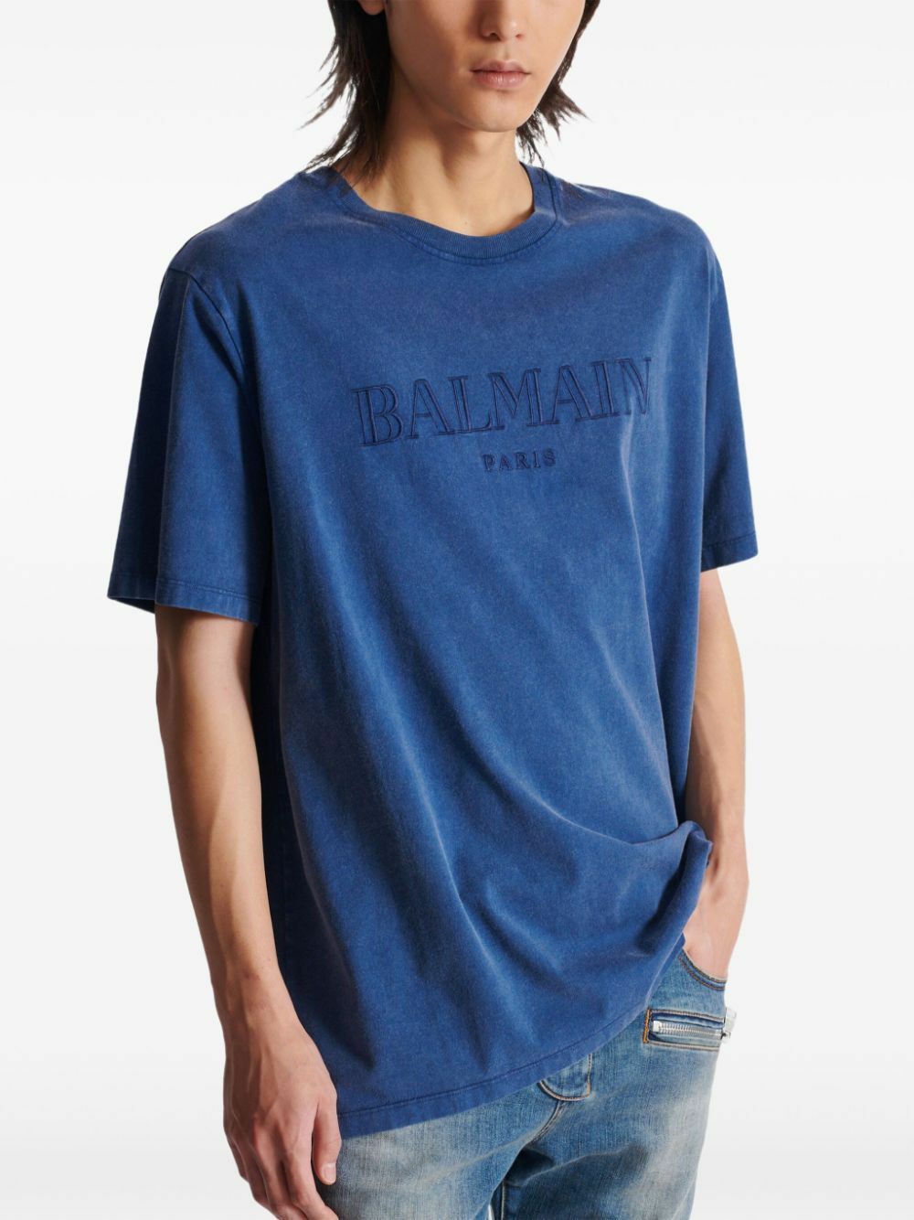 Balmain o1s1wg110925 Logo Print T-Shirt in Blue Size US L / EU 52-54 / 3 - 5 Thumbnail