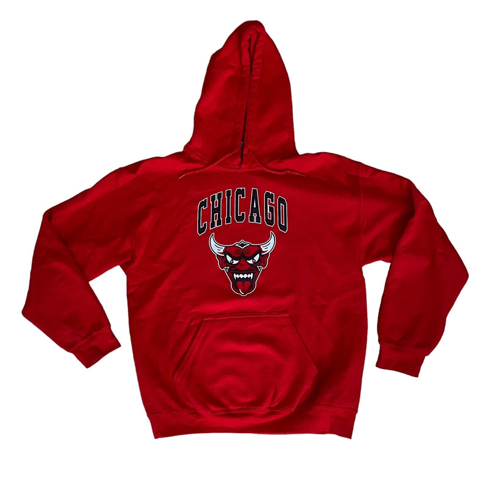 image of Gildan Chicago Riot Fest 2021 Devil Bulls Jersey Hoodie in Red, Men's (Size Medium)