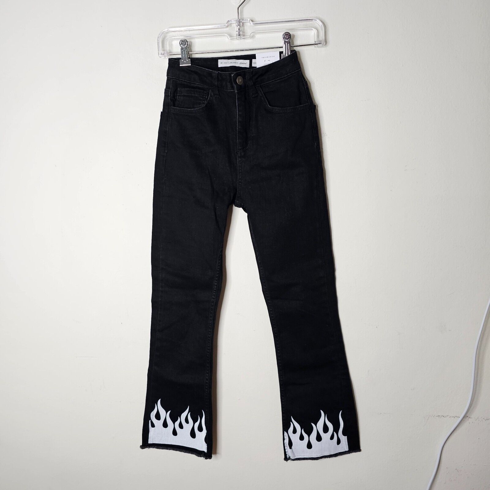 Other Subdued Black Crop Flare Button Fly Raw Hem White Flame 26 Size 26" / US 2 / IT 38 - 1 Thumbnail