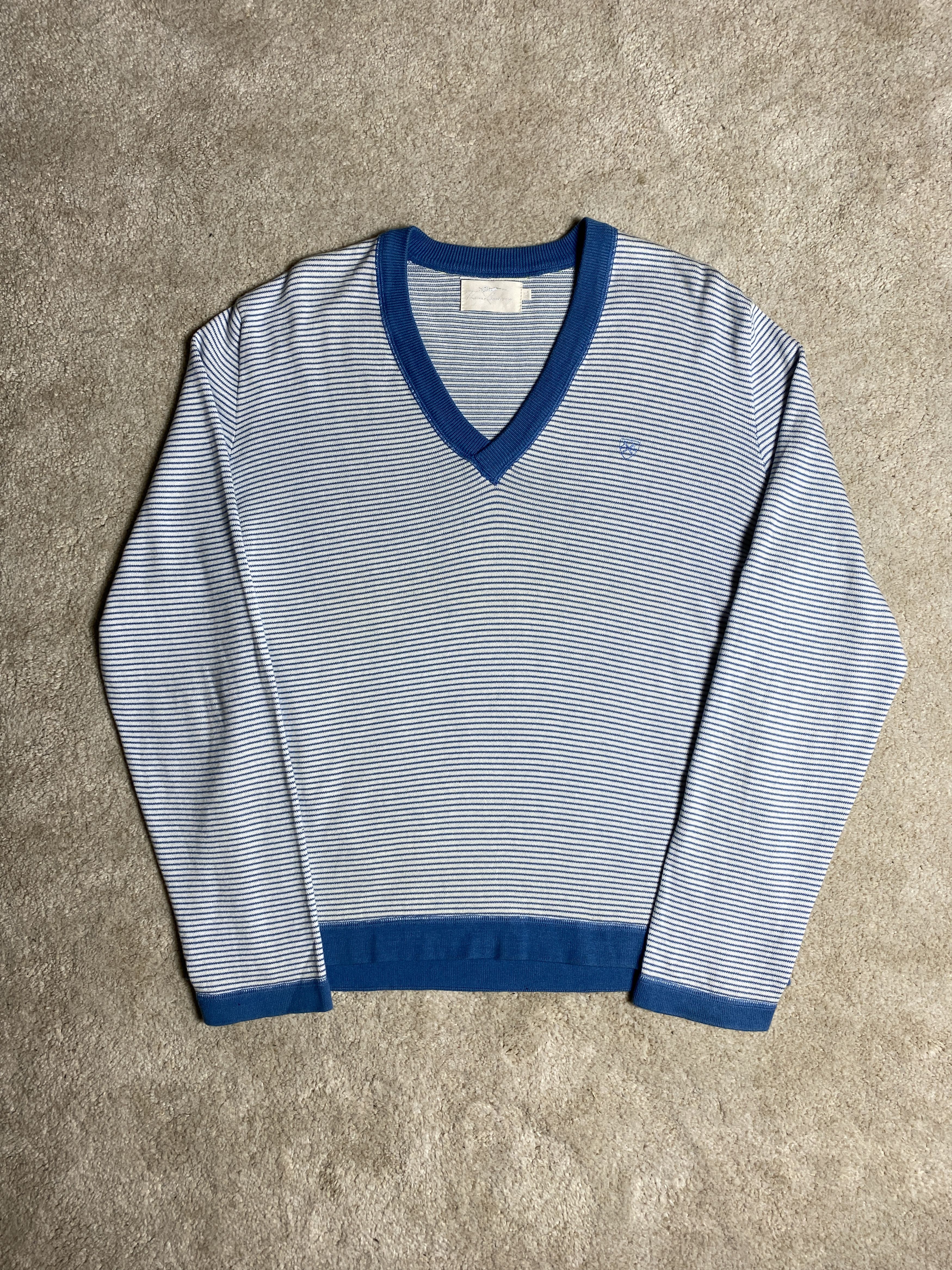 image of Burberry X Thomas Burberry Striped Cotton Knit Sweater Logo in Blue, Men's (Size XL)