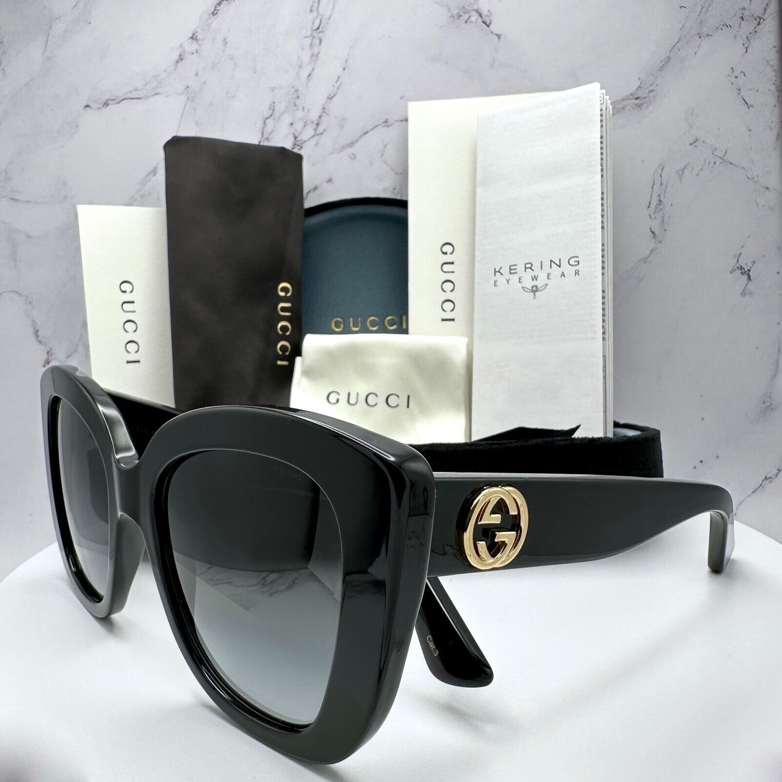 Gucci New Gucci Sunglasses Black Cat Eye Gold GG Metal Logo Size ONE SIZE - 9 Thumbnail
