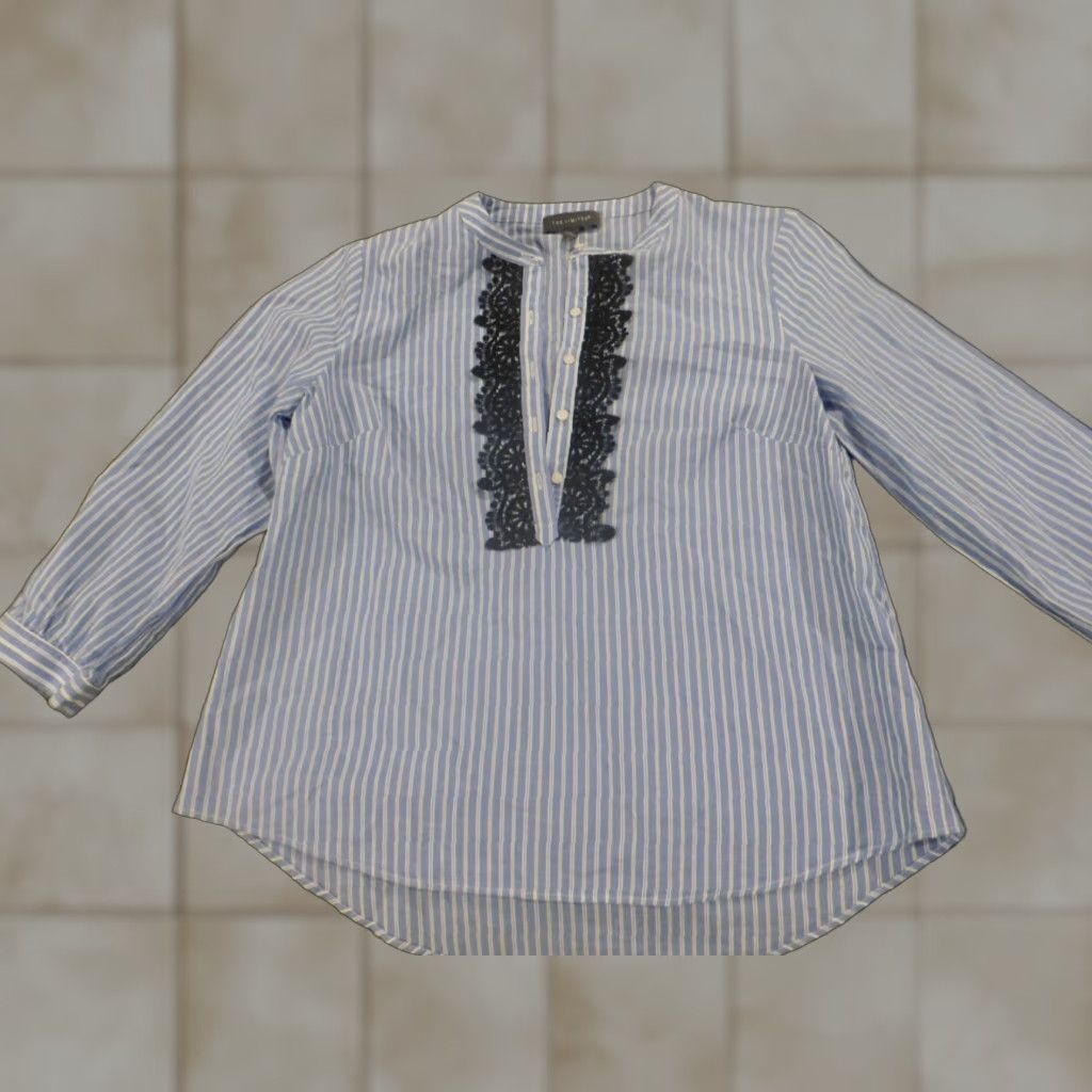 Vintage The Limited Blouse Womens S Blue Lightweight Striped Crew Neck Button Pullover Cotton Rayon Regular Casual Size S / US 4 / IT 40 - 1 Thumbnail
