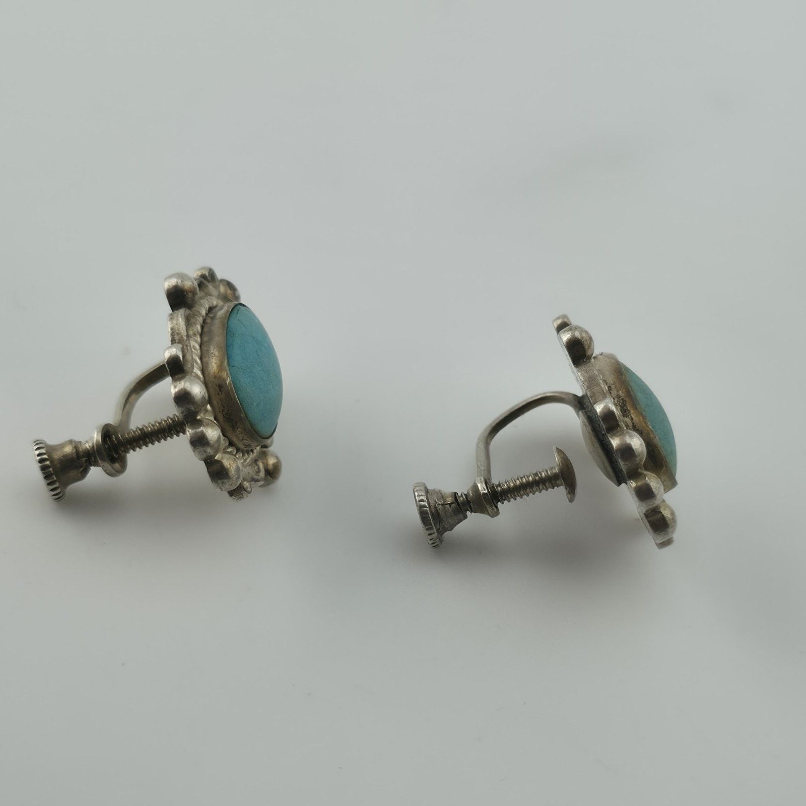 Other Turquoise Sterling Silver Screw Back Earrings Southwestern Size ONE SIZE - 4 Thumbnail