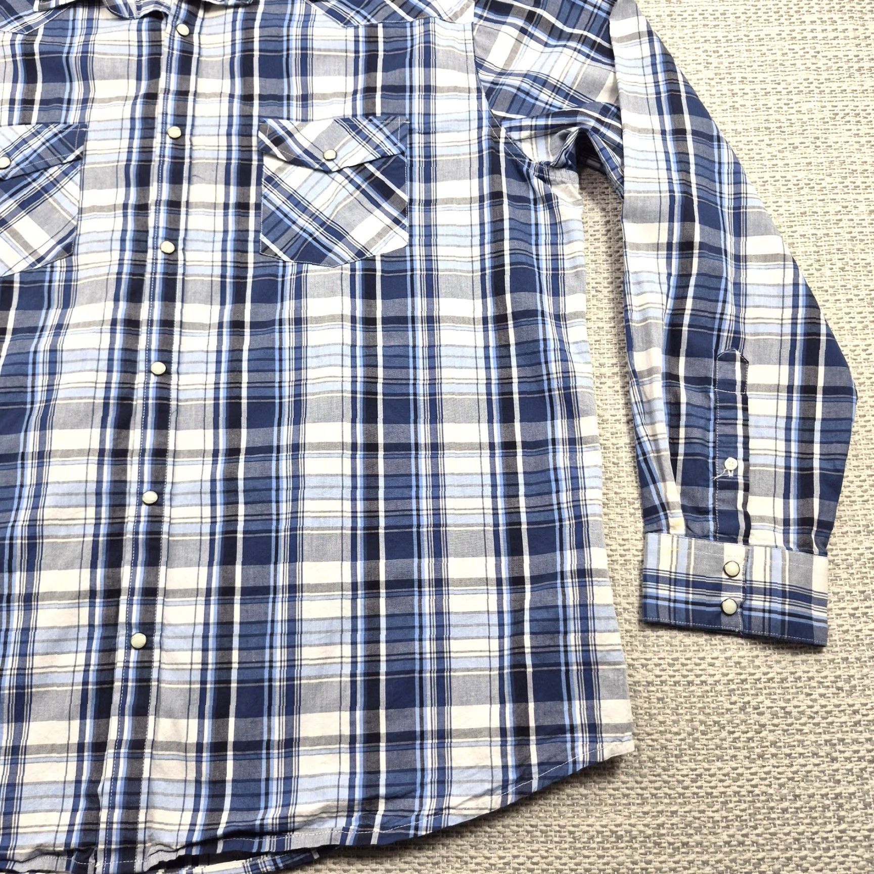 Doublet Double Pump Shirt Mens 2XL Blue Plaid Long Sleeve Western Pearl Snap Cowboy Shirt Size US XXL / EU 58 / 5 - 2 Thumbnail
