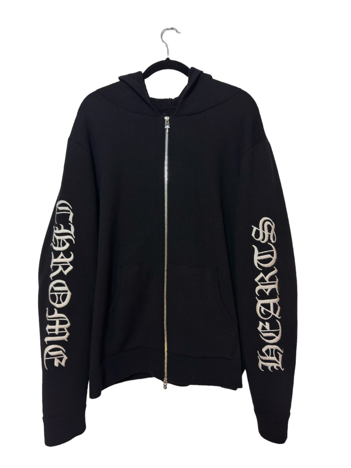 image of Chrome Hearts Cashmere Hooded Zip Up in Black, Men's (Size XL)