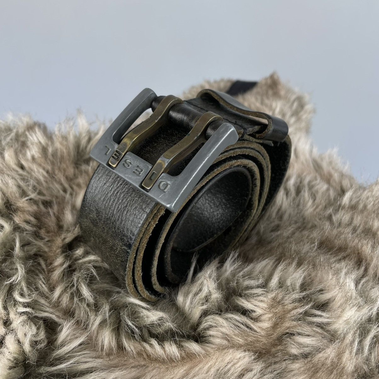 Vintage Diesel Men's Leather Belt – Double Prong Buckle