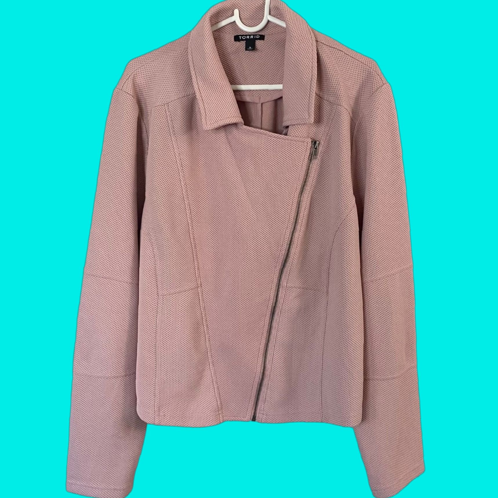 Torrid Torrid Moto Jacket Women's 3X Pink Full-Zip Long Sleeve Waffle Knit Asymmetrical Size XXL / US 16-18 / IT 52-54 - 1 Thumbnail