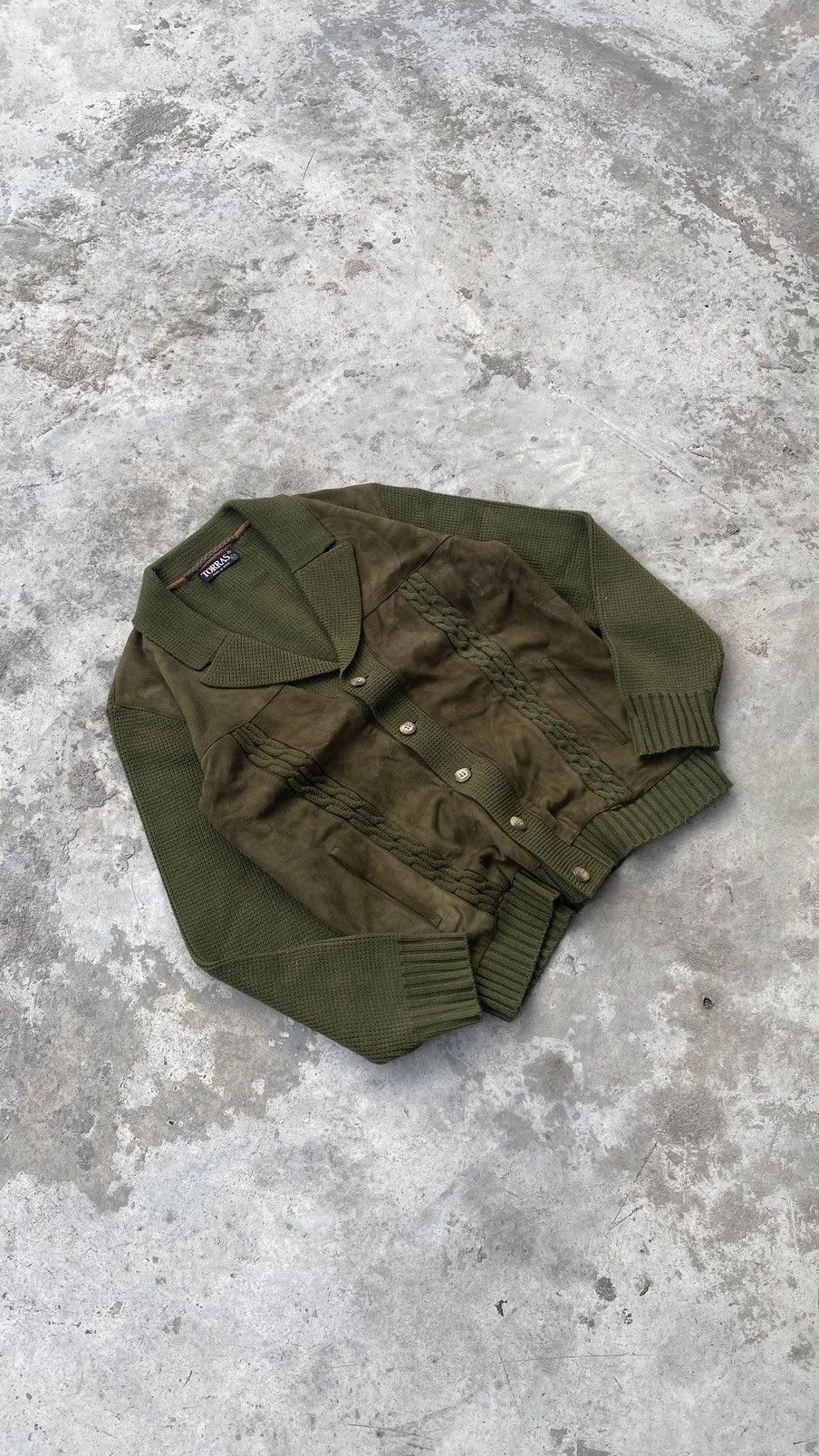 Designer × Torras Torras Suede Cable Knit Jacket 80s Spain Size US L / EU 52-54 / 3 - 7 Thumbnail