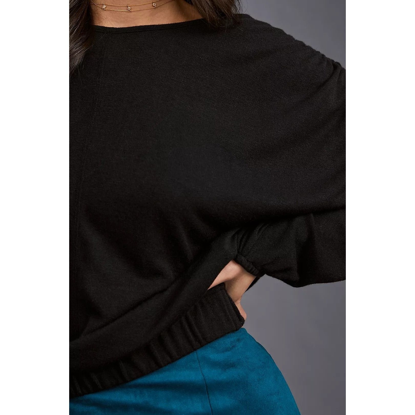 Anthropologie Self Contrast Amadi Black Long-Sleeve Bubble Top Anthropolog Size XS / US 0-2 / IT 36-38 - 4 Thumbnail