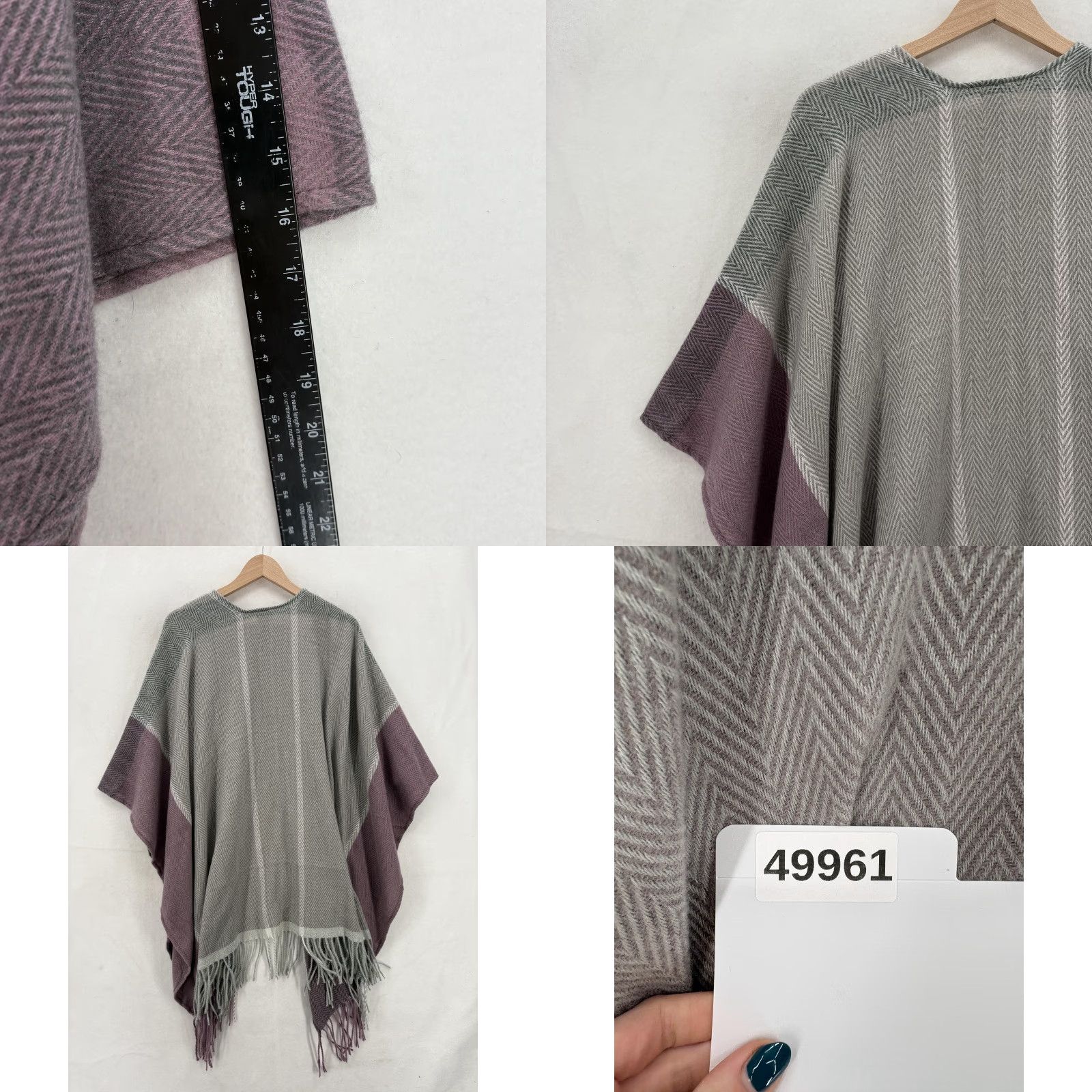 Vintage Woolrich Poncho Womens One Size Gray Herringbone Fringe Open Front Wrap NWT Size ONE SIZE - 8 Thumbnail