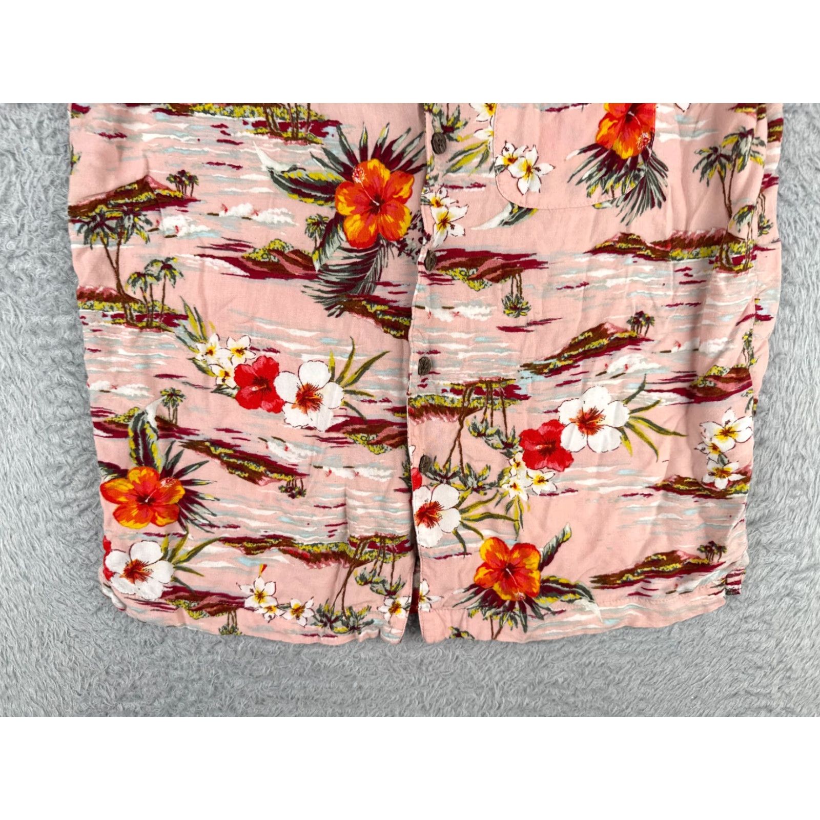 George VINTAGE George Shirt Men Small Pink Floral Palm Island Print Hawaiian 100% Rayon Pocket Mens Regular Short Sleeve 34in Chest Calm? Size US S / EU 44-46 / 1 - 5 Thumbnail