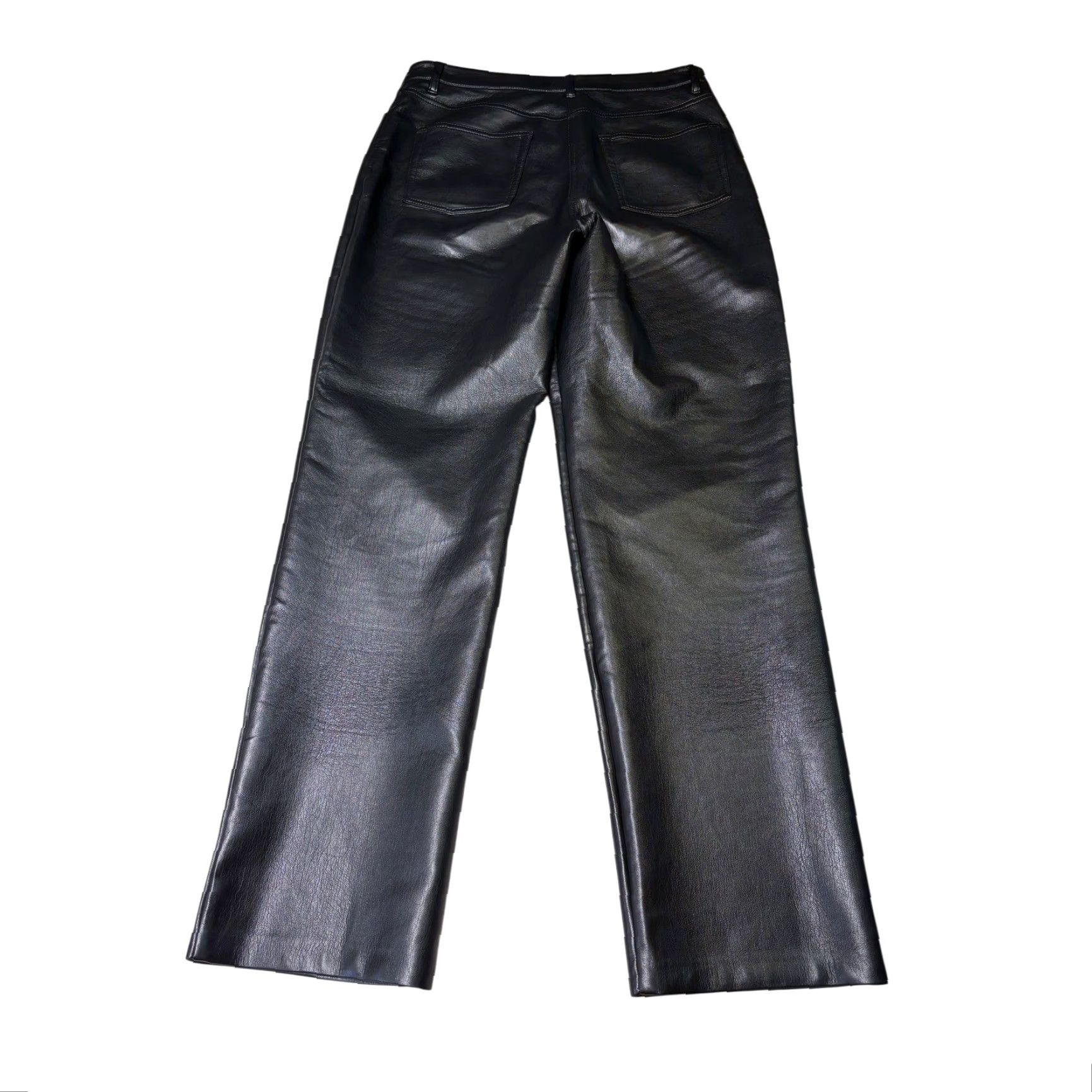 Vintage Wilfred Aritzia Black Faux Leather Pants 10 W32 L30 High Rise Straight Leg Womens Dress Pants Size 32" / US 10 / IT 46 - 7 Thumbnail