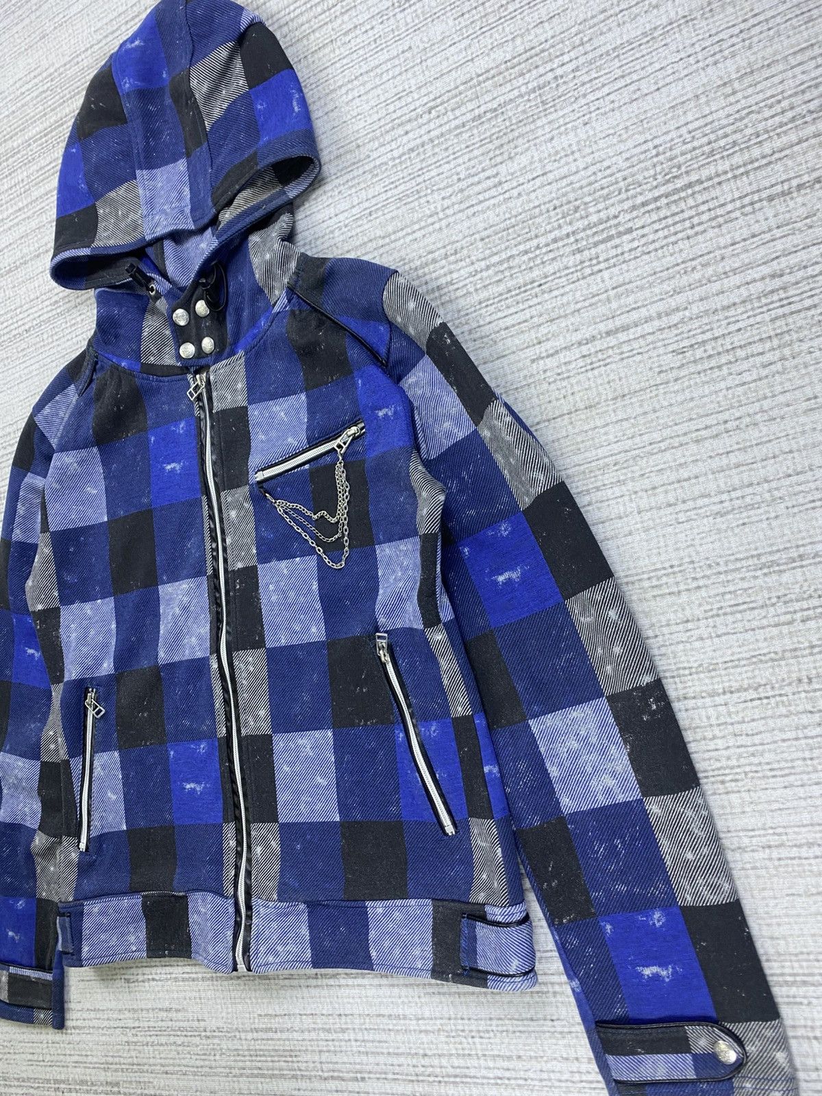 If Six Was Nine Vintage Beau Mere Blue Checked Punk Style Hoodie Zipper Size US M / EU 48-50 / 2 - 4 Thumbnail