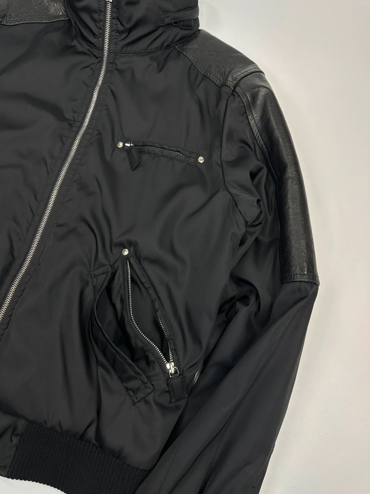 Prada Prada Milano FW09 Black Leather & Nylon Hood Bomber Jacket Size US S / EU 44-46 / 1 - 4 Thumbnail