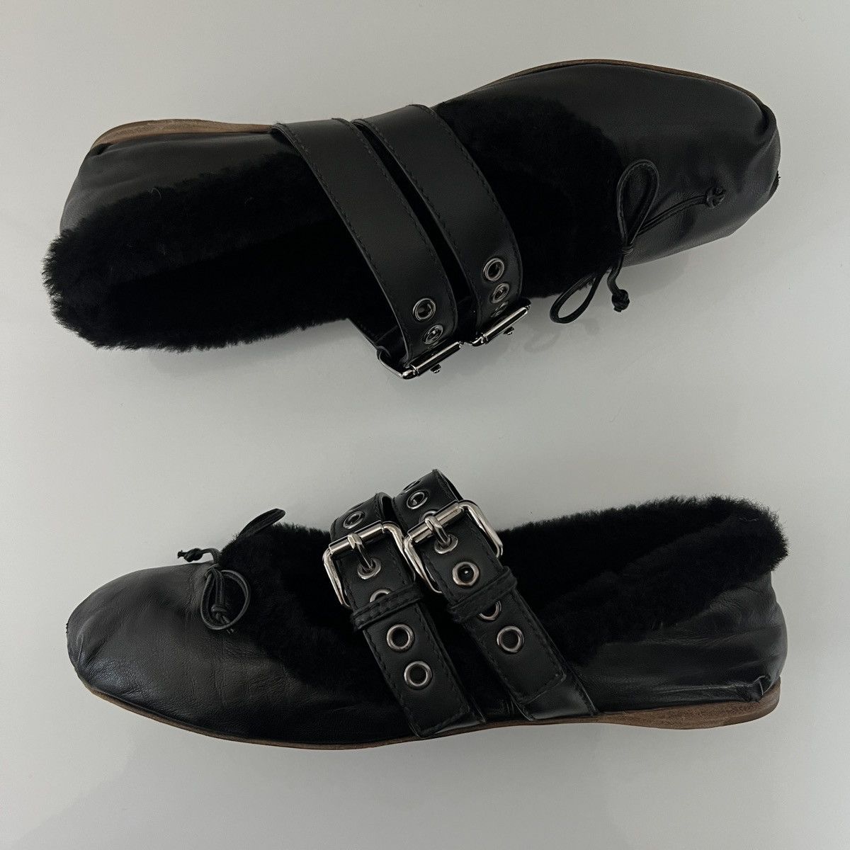 Miu Miu Miu Miu Nappa Leather Belted Fur Ballet Flats Size US 7.5 / IT 37.5 - 1 Thumbnail