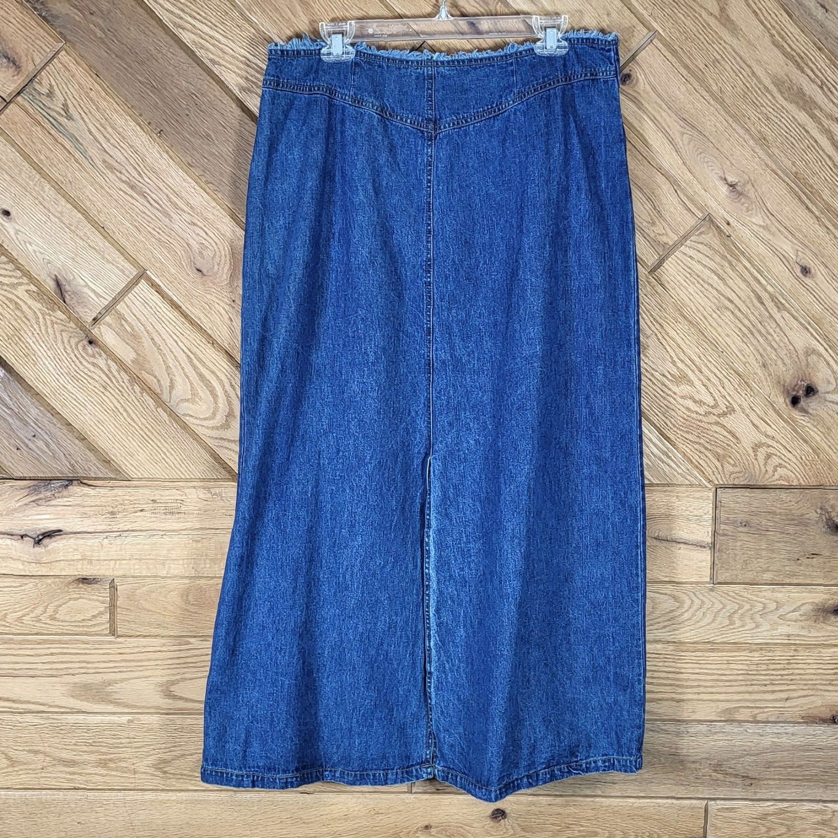 Denime Adriana Sport Womens Denim Maxi Skirt 12 Blue Slit Waist Frayed Back Length 36" Size 34" / US 12 / IT 48 - 3 Thumbnail