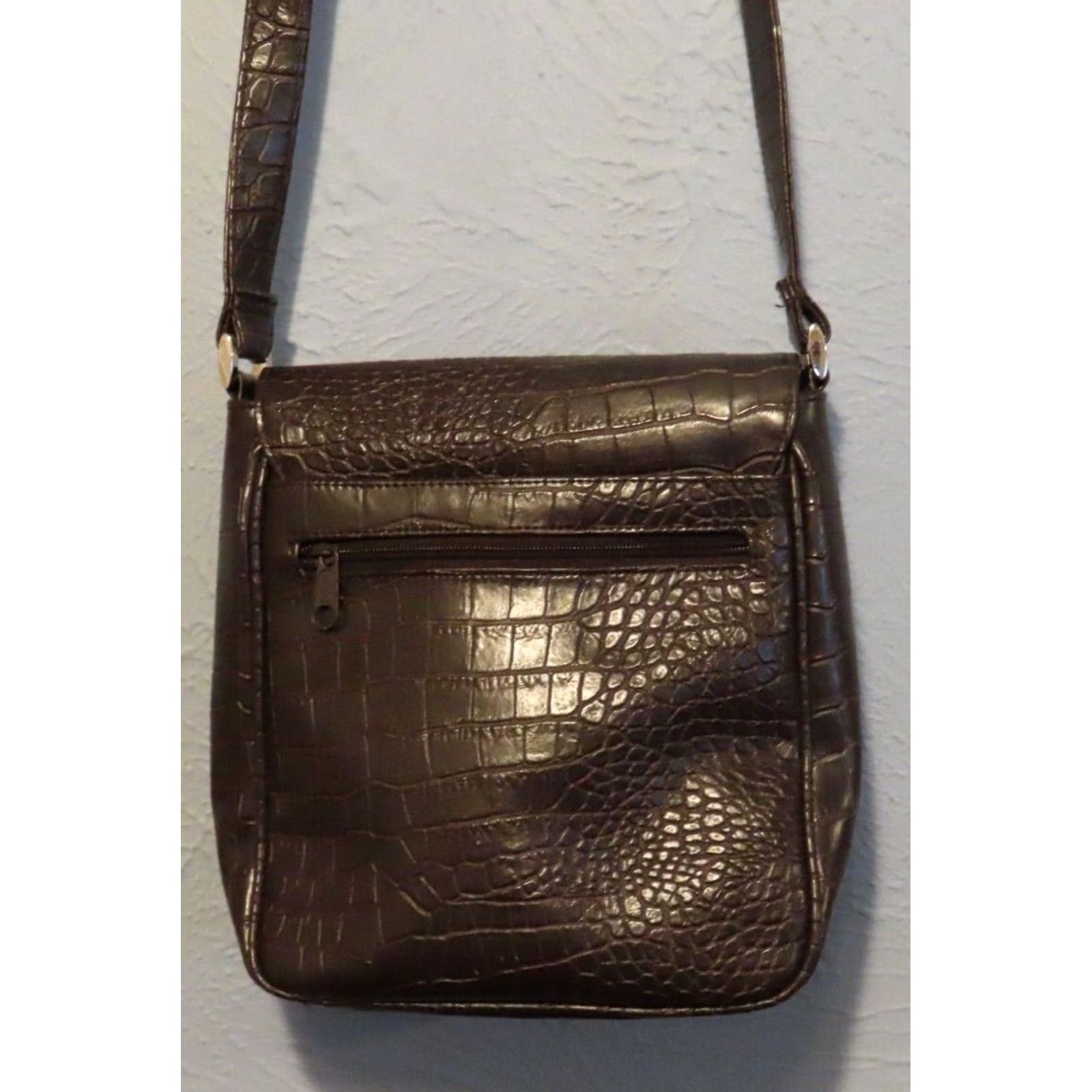 Vintage Frankie & Johnnie Crossbody Purse Brown Leather Shoulder Bag Women Medium 8x4x10 Faux Animal Skin Faux Leather Brown Black Lining Purse Size ONE SIZE - 7 Thumbnail