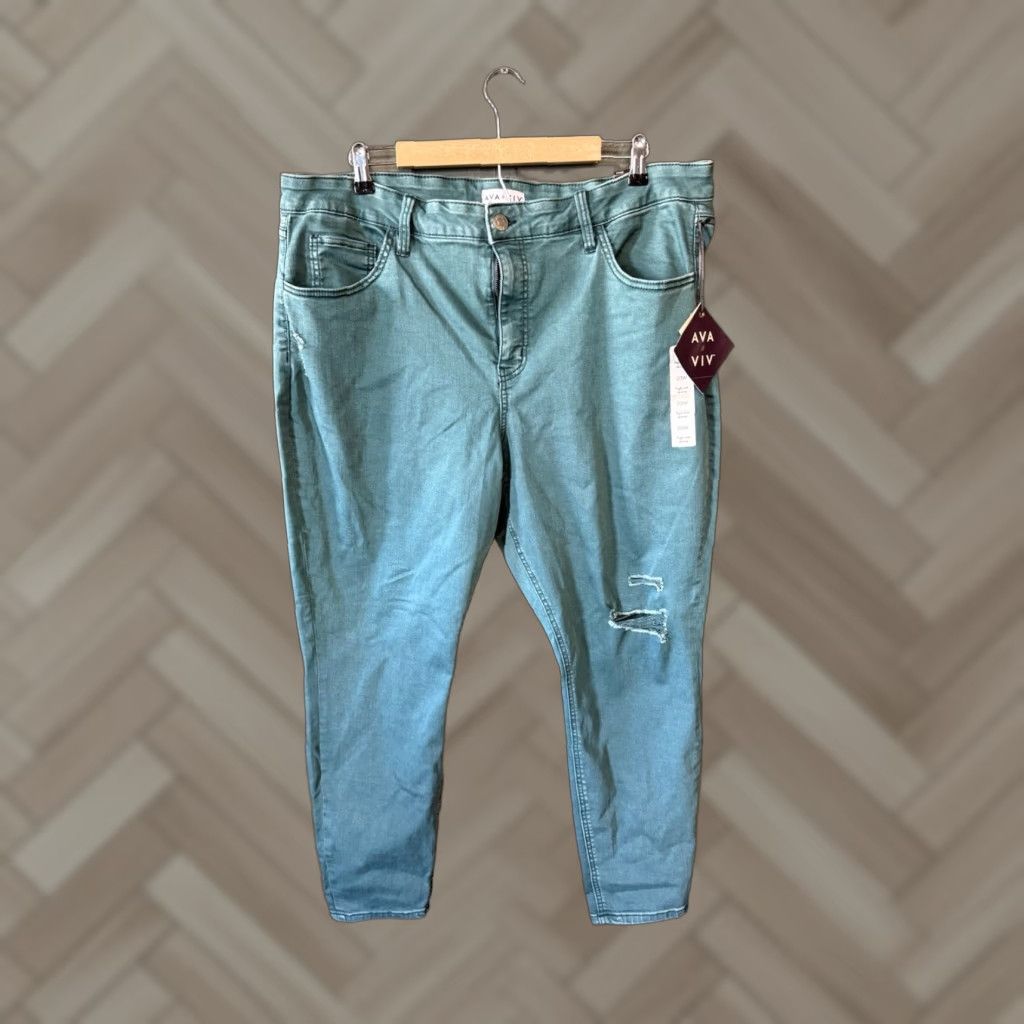 Vintage Ava & Viv Pants Womens 20W Green Cropped Tapered Straight Leg NWT Size 42" / US 20 - 1 Thumbnail