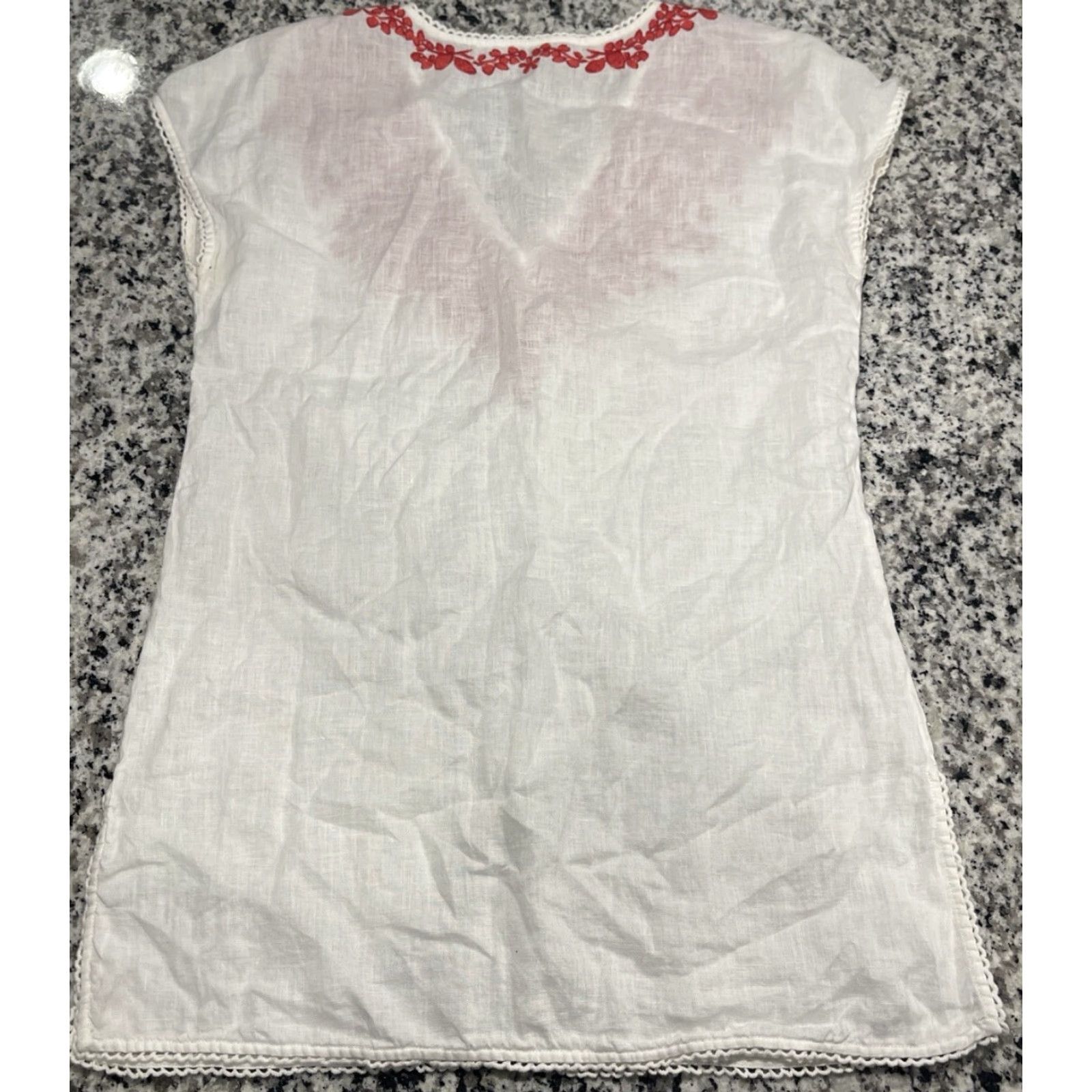 Tory Burch Tory Burch Issy Embroidered Linen Tunic Top Cover Up Scallop Trim Red Details Cream PS Petites Womens Size S/P Size S / US 4 / IT 40 - 5 Thumbnail