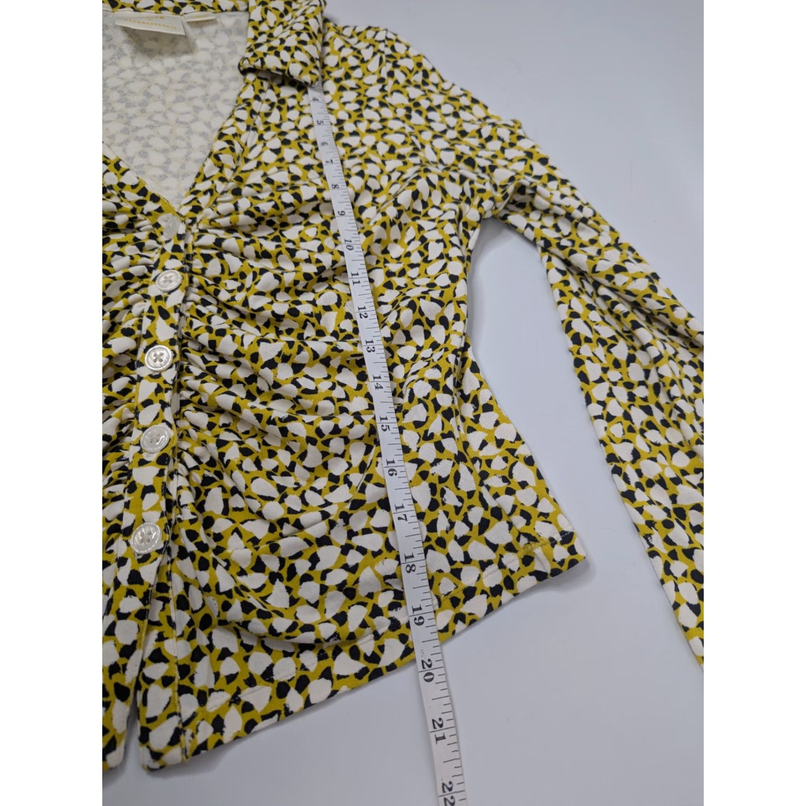Vintage Maeve Anthropologie Blouse Shirt V-Neck Button Geometric Pattern Yellow Size M Women Size M / US 6-8 / IT 42-44 - 5 Thumbnail