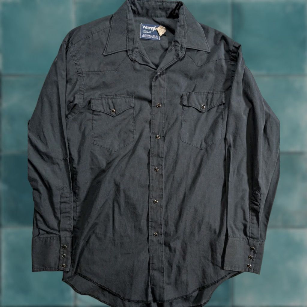 Wrangler VINTAGE Wrangler Shirt Men 15.5 Long Sleeve Black Cotton Poly/Blend Button-Up USA Wrangler Wrancher Size US L / EU 52-54 / 3 - 1 Thumbnail