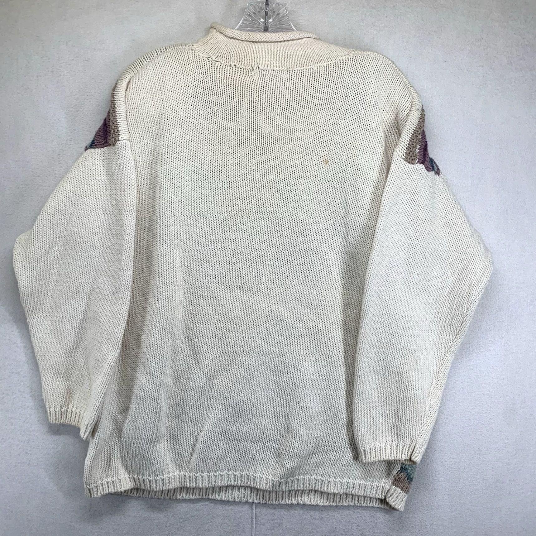 Vintage VINTAGE Women's Jumper Large Embroidered Detailed Front Mauve Light Sage Natural Size L / US 10 / IT 46 - 3 Thumbnail
