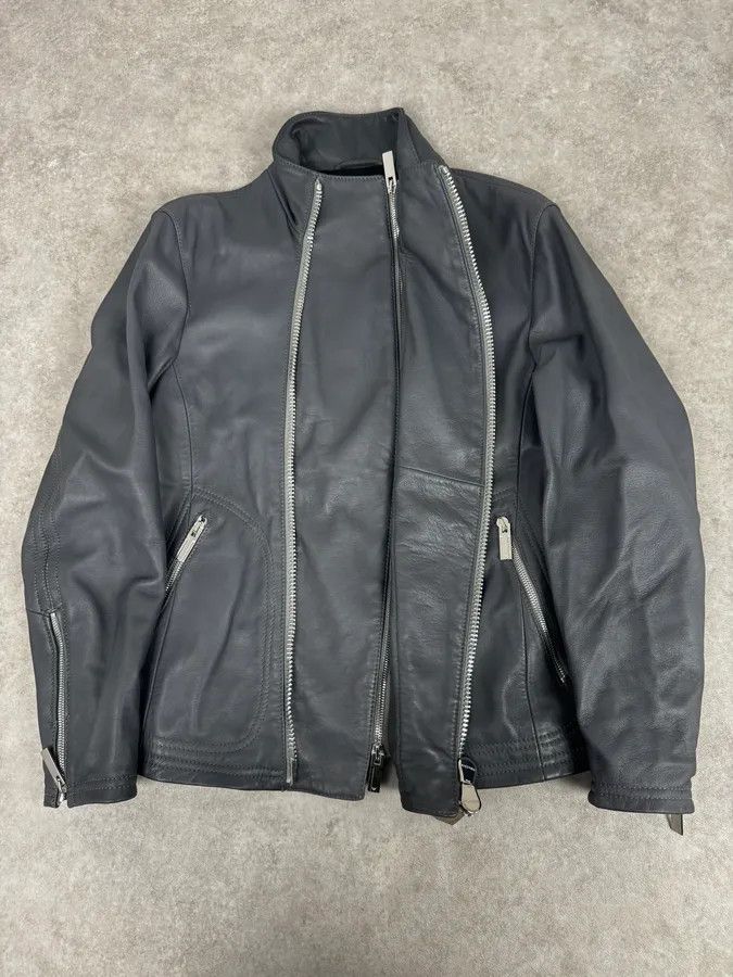 Emporio Armani SS2014 Emporio Armani Asymmetrical Petrol Grey Leather Jacket Size XS / US 0-2 / IT 36-38 - 2 Thumbnail