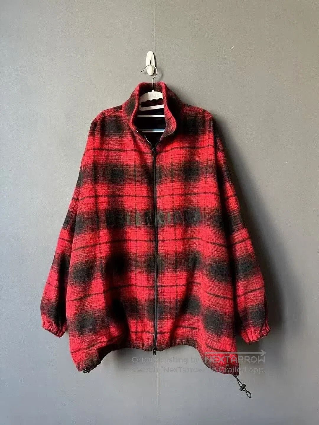 Balenciaga Red Black Plaid Jacket.