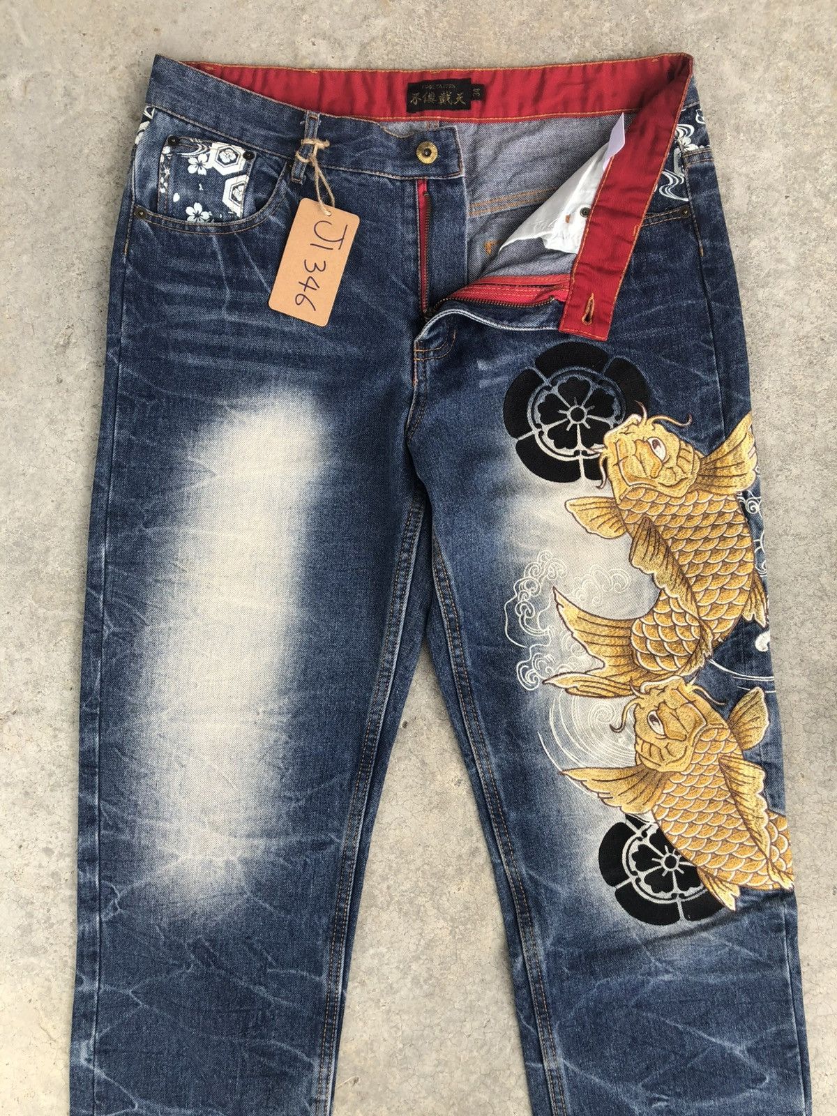 Japanese Brand Fugutaiten Embroidered Jeans Distressed Jeans Size US 33 - 3 Thumbnail
