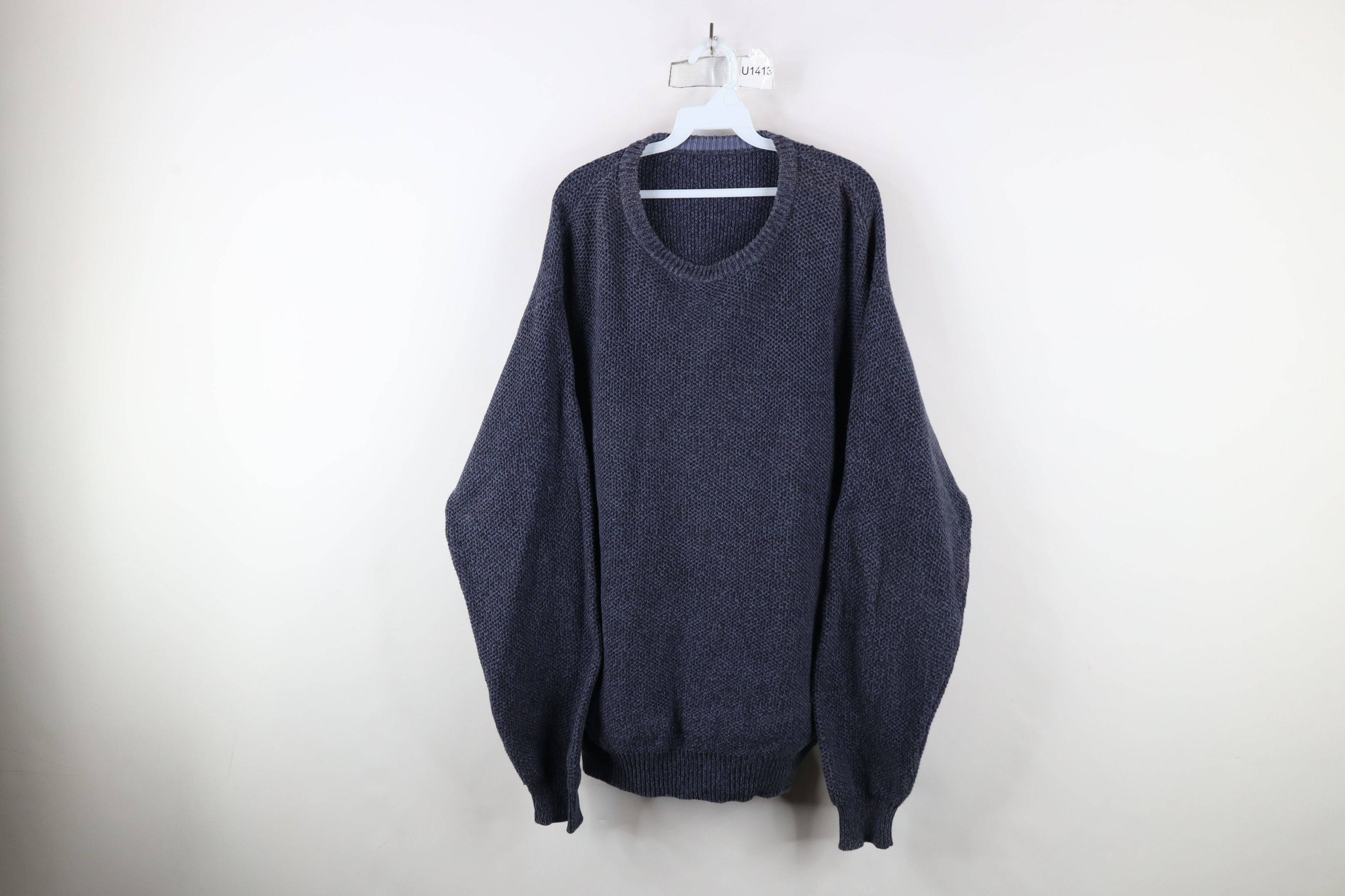 Vintage Vintage 90s Streetwear Thermal Waffle Knit Sweater Blue Size US XXL / EU 58 / 5 - 1 Thumbnail