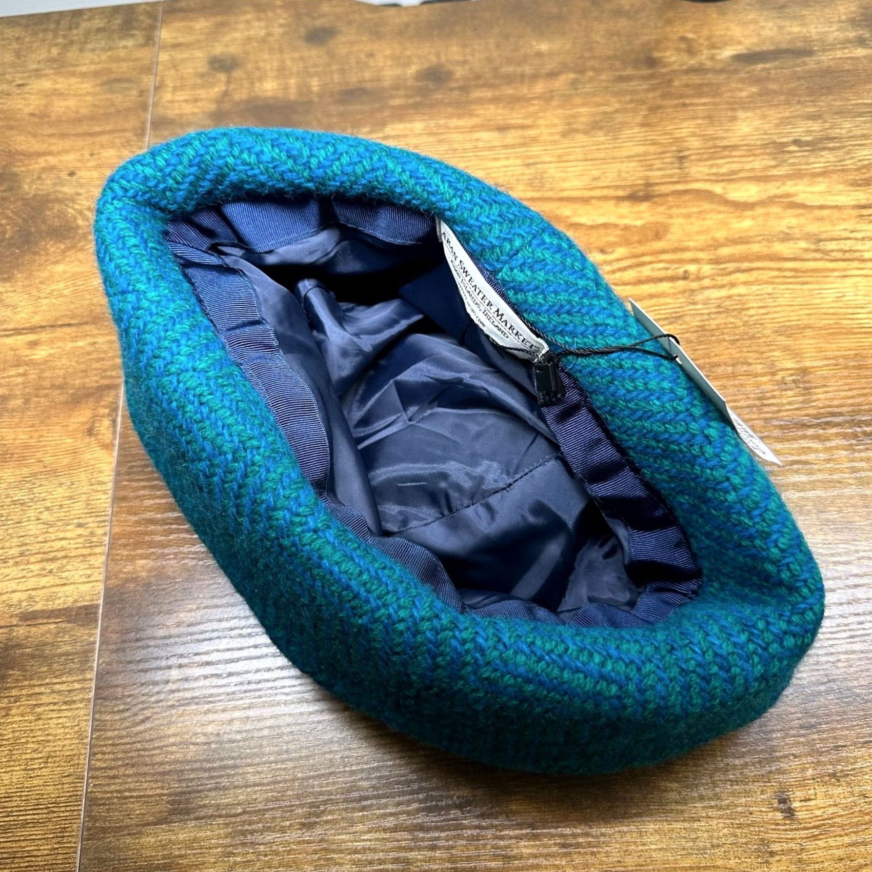 Market Aran Sweater Market Hat Teal Ireland Wool Herringbone Cloche Women One Size Size ONE SIZE - 5 Thumbnail