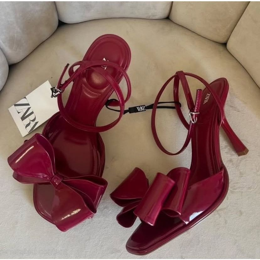 Zara LAST ONE! ZARA Red Bow Heels NWT Size US 8 / IT 38 - 7 Thumbnail
