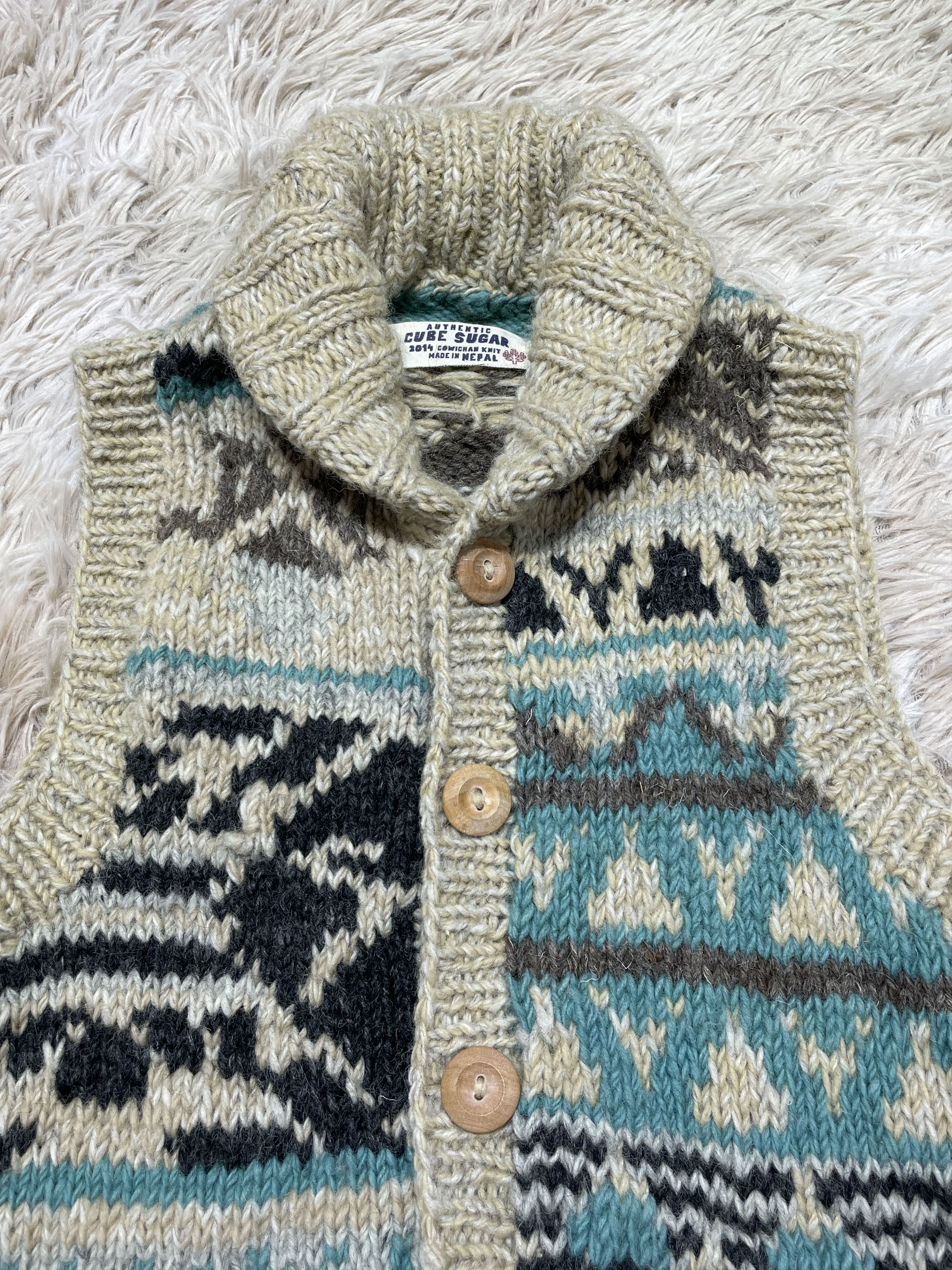 Japanese Brand Cube Sugar Cowichan Knit Wool Vest Size M / US 6-8 / IT 42-44 - 3 Thumbnail