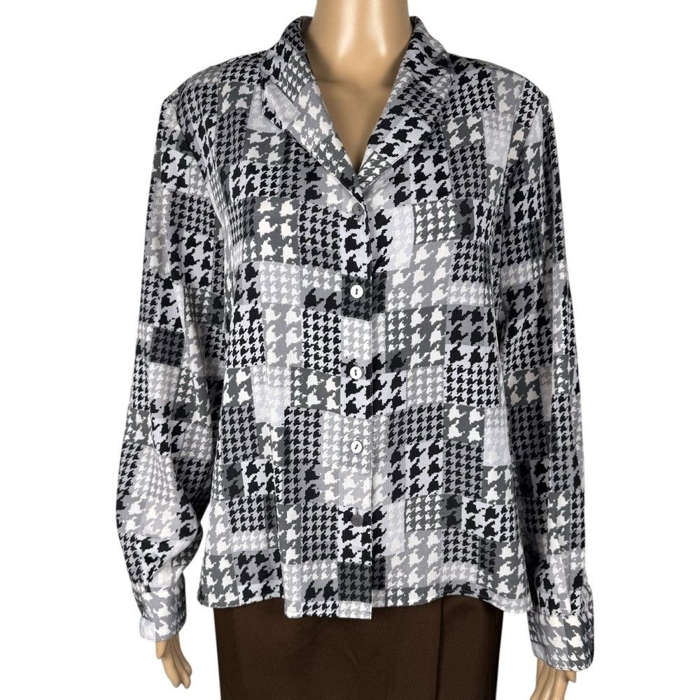 Other Vintage Alfred Dunner Houndstooth Long Sleeve Blouse Size 1 Size XL / US 12-14 / IT 48-50 - 1 Thumbnail