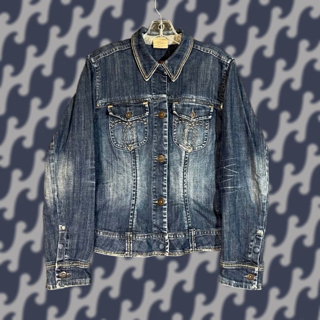 Jordache VINTAGE Jordache Legacy Denim Jean Jacket BLUE Full Button Women Large Jeans Jacket Women L Blue Y2K Size 36" / US 14 / IT 50 - 1 Thumbnail