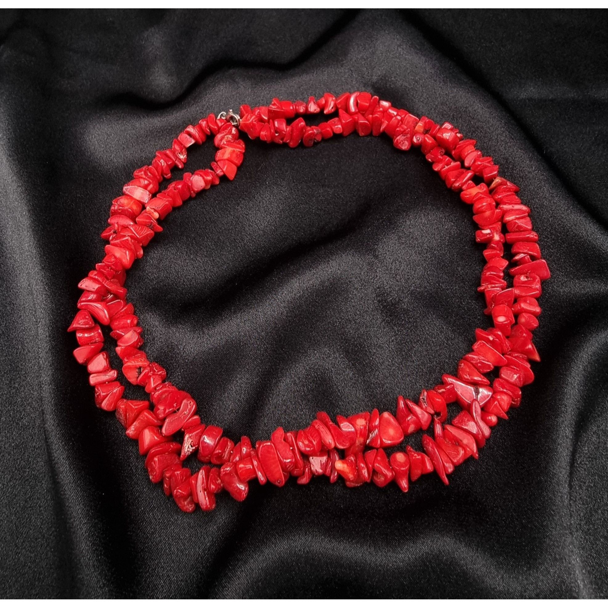 Vintage Genuine Coral Double Strand Necklace With 925 Sterling Silve Size ONE SIZE - 2 Thumbnail