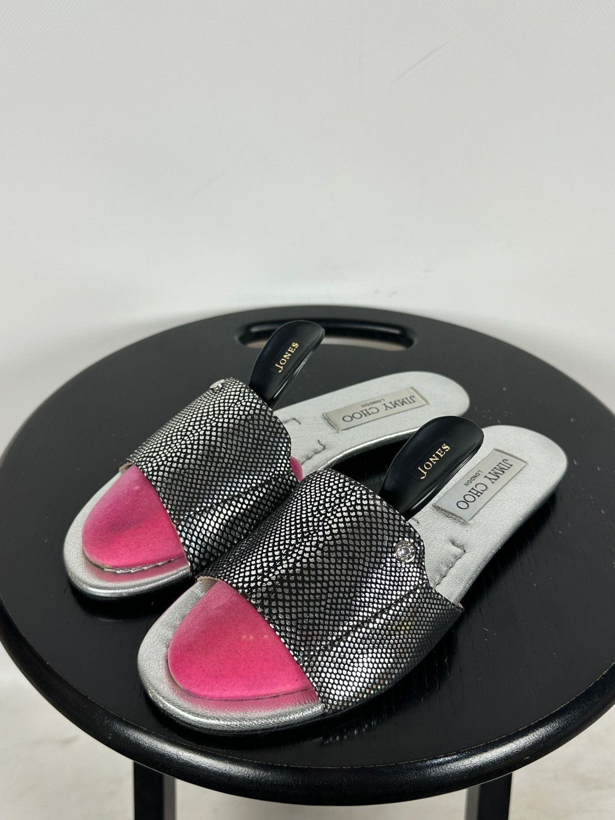Jimmy Choo Jimmy Choo Metallic Black Snake Leather Slides Sandals Size US 6 / IT 36 - 2 Thumbnail