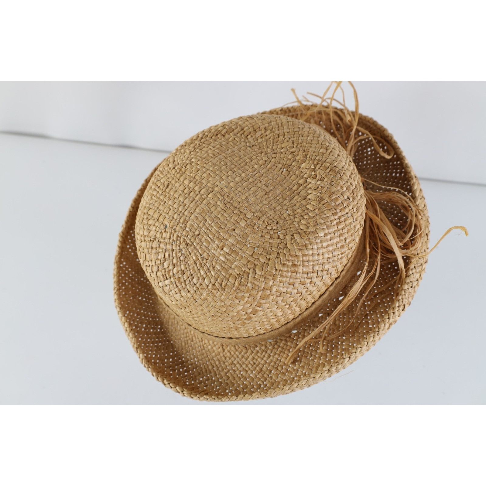 Vintage Vintage 90s Boho Chic Wood Button Raffia Tie Straw Sun Hat Size ONE SIZE - 6 Thumbnail