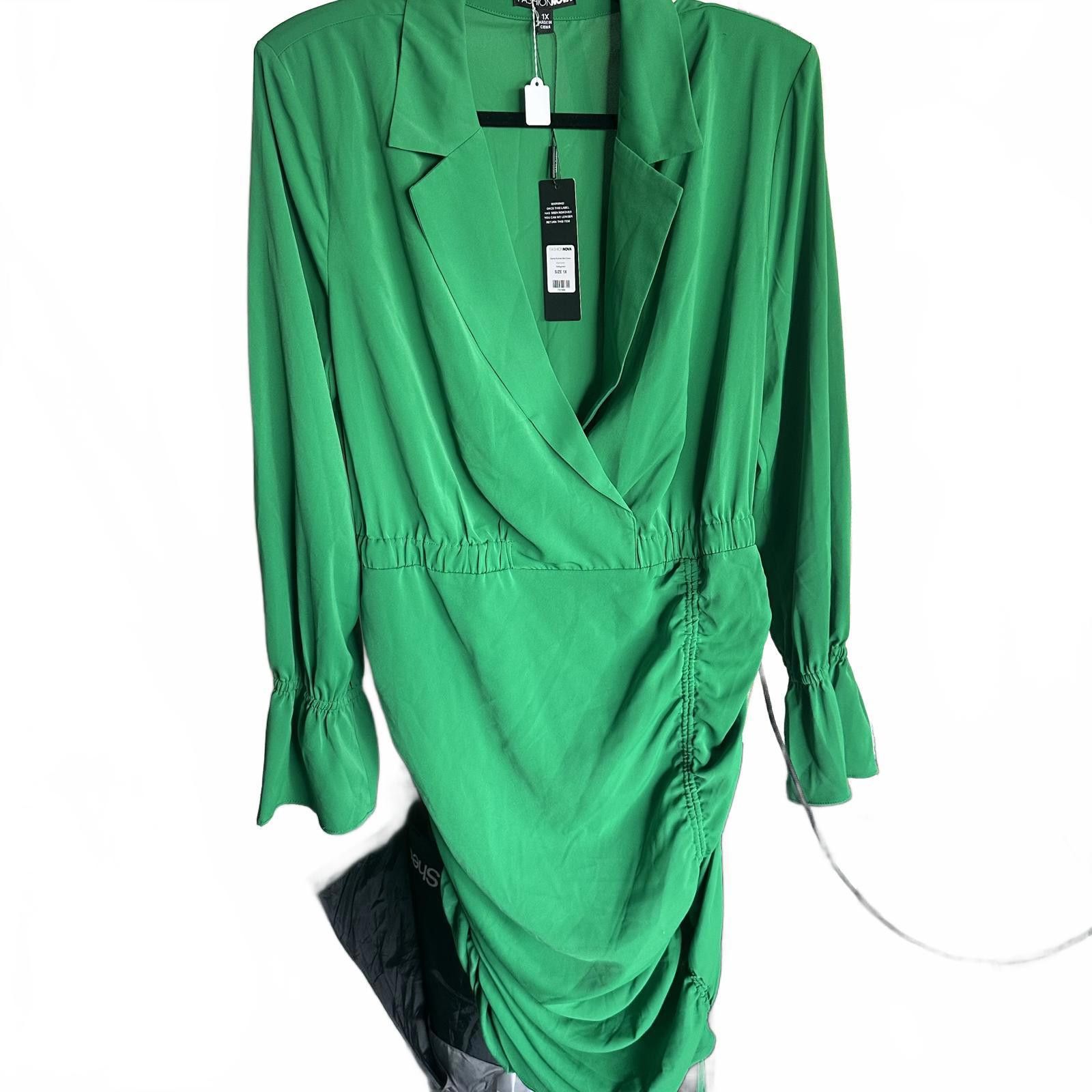 Fashion Nova Fashion Nova Ruched Midi Dress - Size 1X - Kelly Green Size XL / US 12-14 / IT 48-50 - 3 Thumbnail