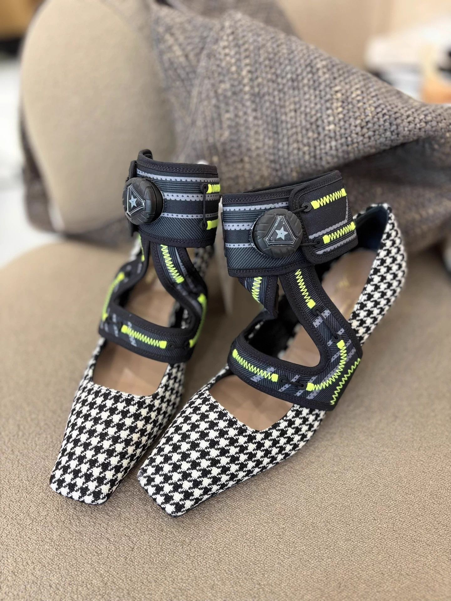Dior Dior Houndstooth Tech-Fabric Square Cat-Heel Shoes Size US 4.5 / IT 34.5 - 1 Thumbnail